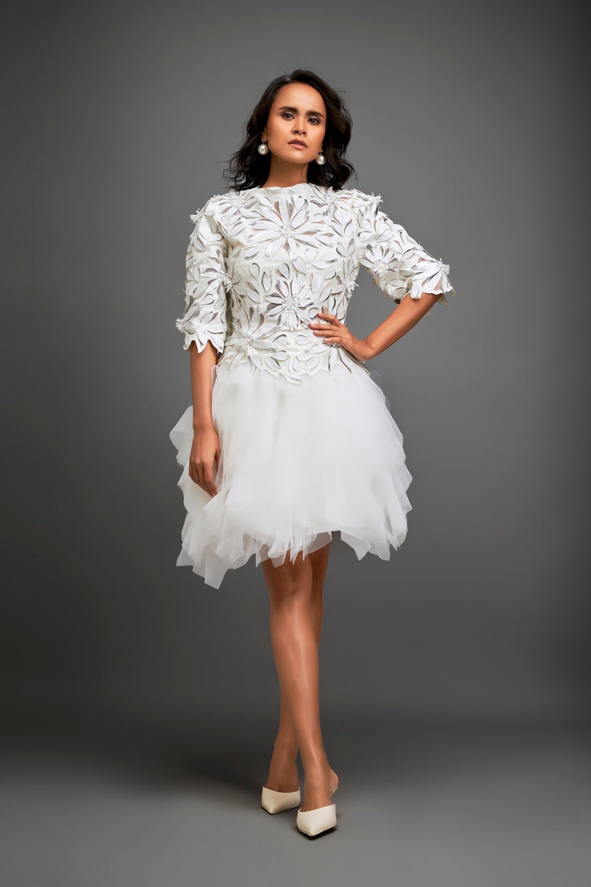 Floral Patterned Dress With Layered Ruffled Sheer Bottom Floral Patterned Dress With Layered Ruffled Sheer Bottom
