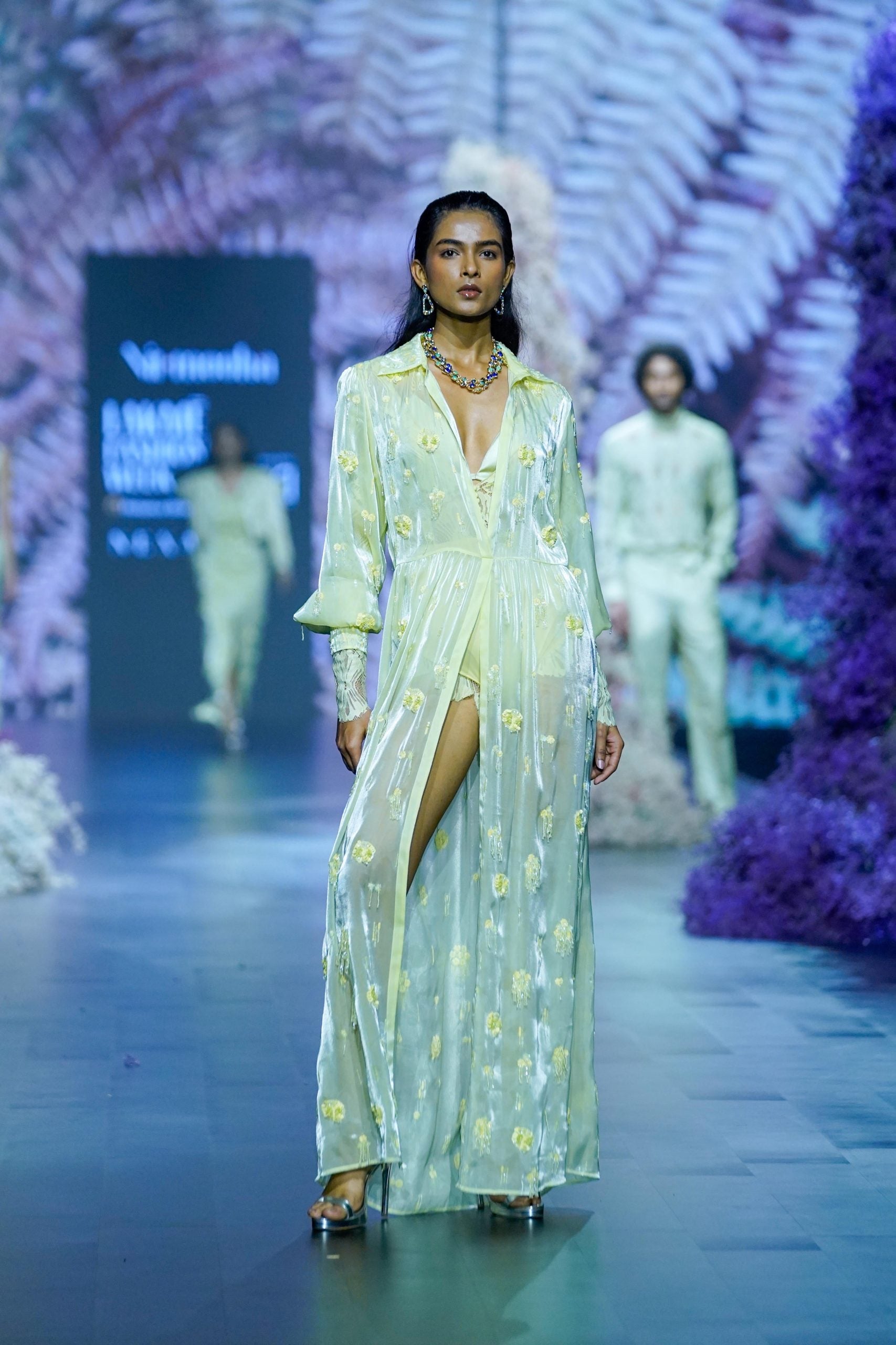 Hand Embroidered Maxi Dress paired with Bodysuit and Bralette Auraya Fashion Hand Embroidered Maxi Dress paired with Bodysuit and Bralette Auraya Fashion