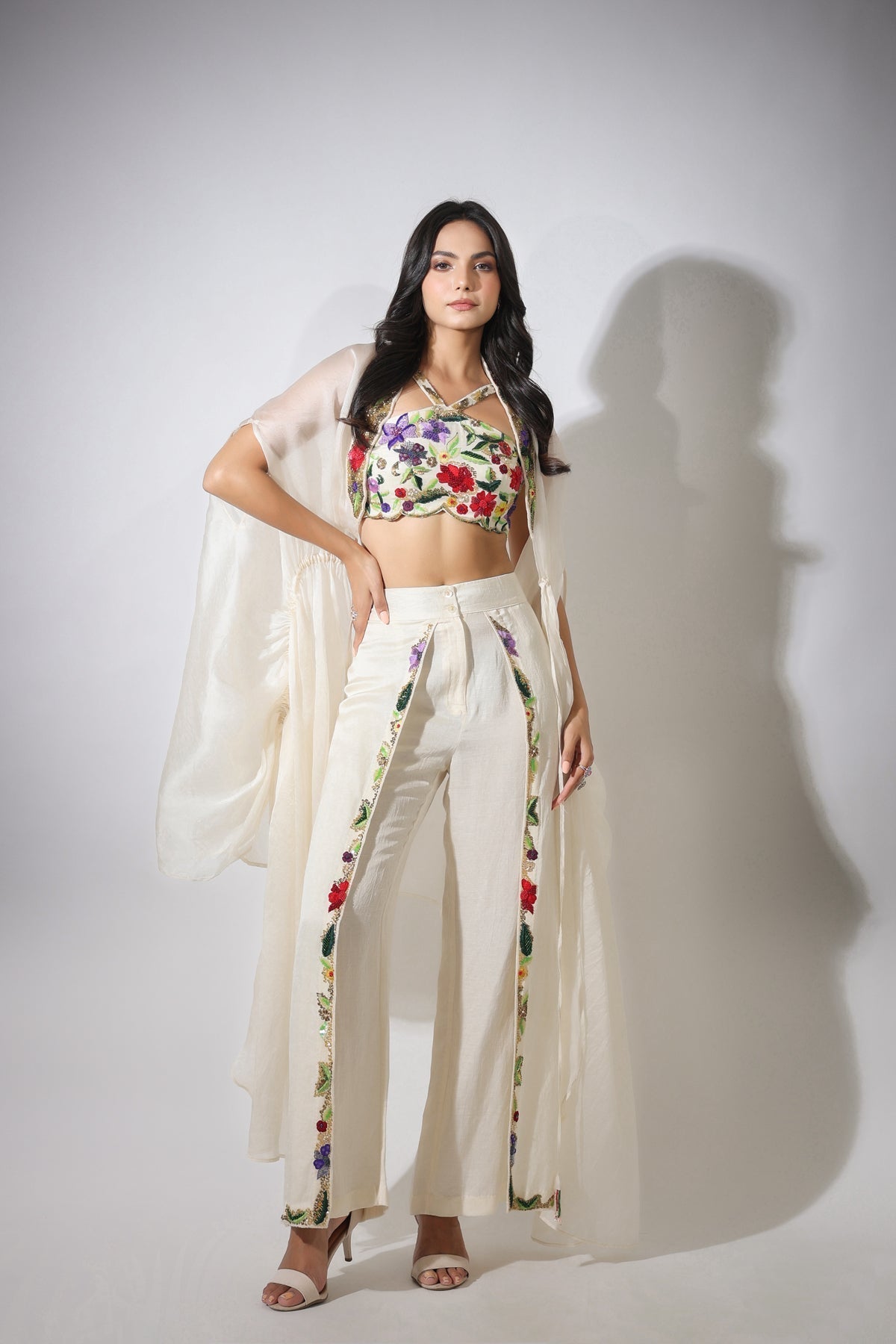 Image of Haseena ivory cape & flutter pants set