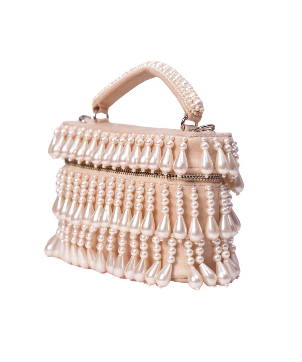 Zarah Ivory Pearl Embellished Vanity Bag
