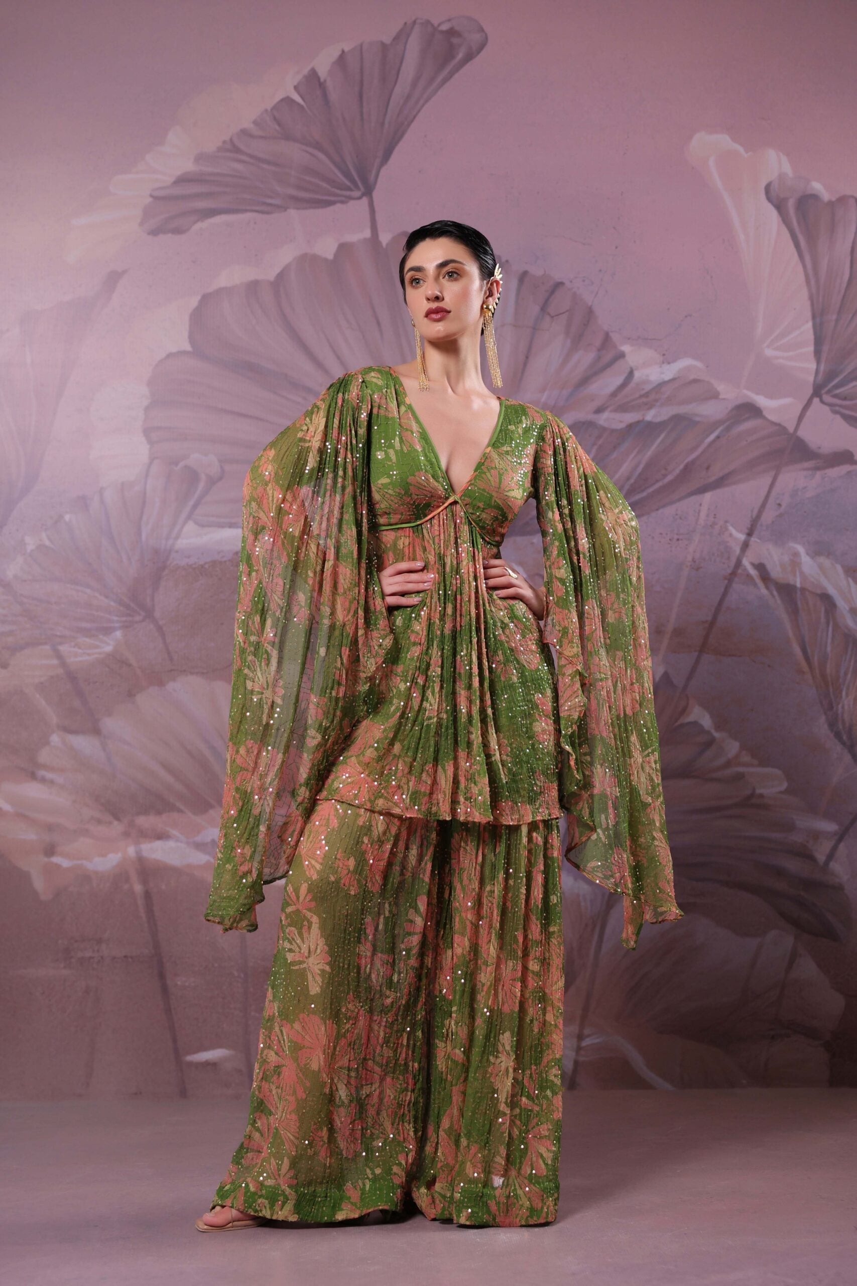 "The city of joy"                      Avacado green  Drama sleeve set