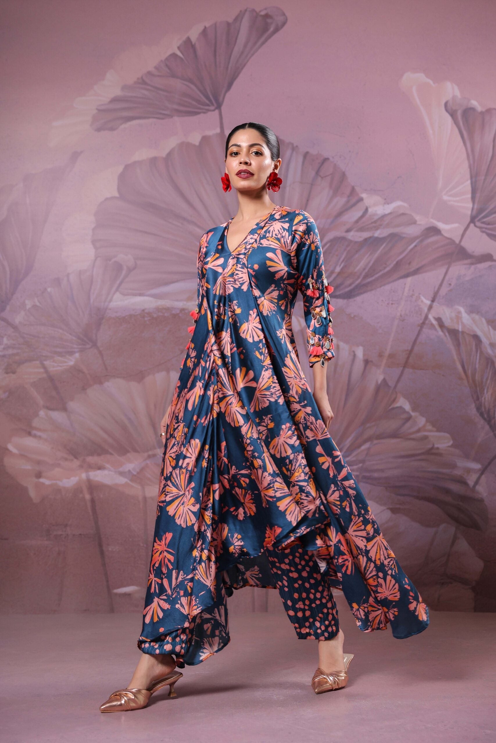 Ballygunge prussian blue  tassel tunic set in