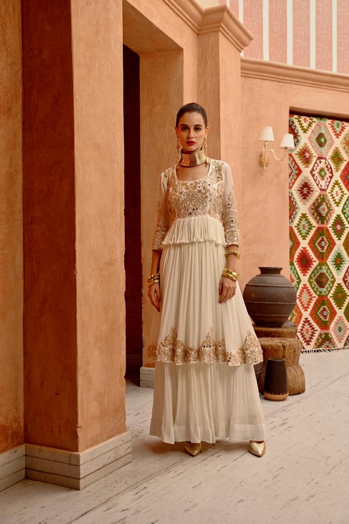 Ivory tier anarkali with churidar dupatta1