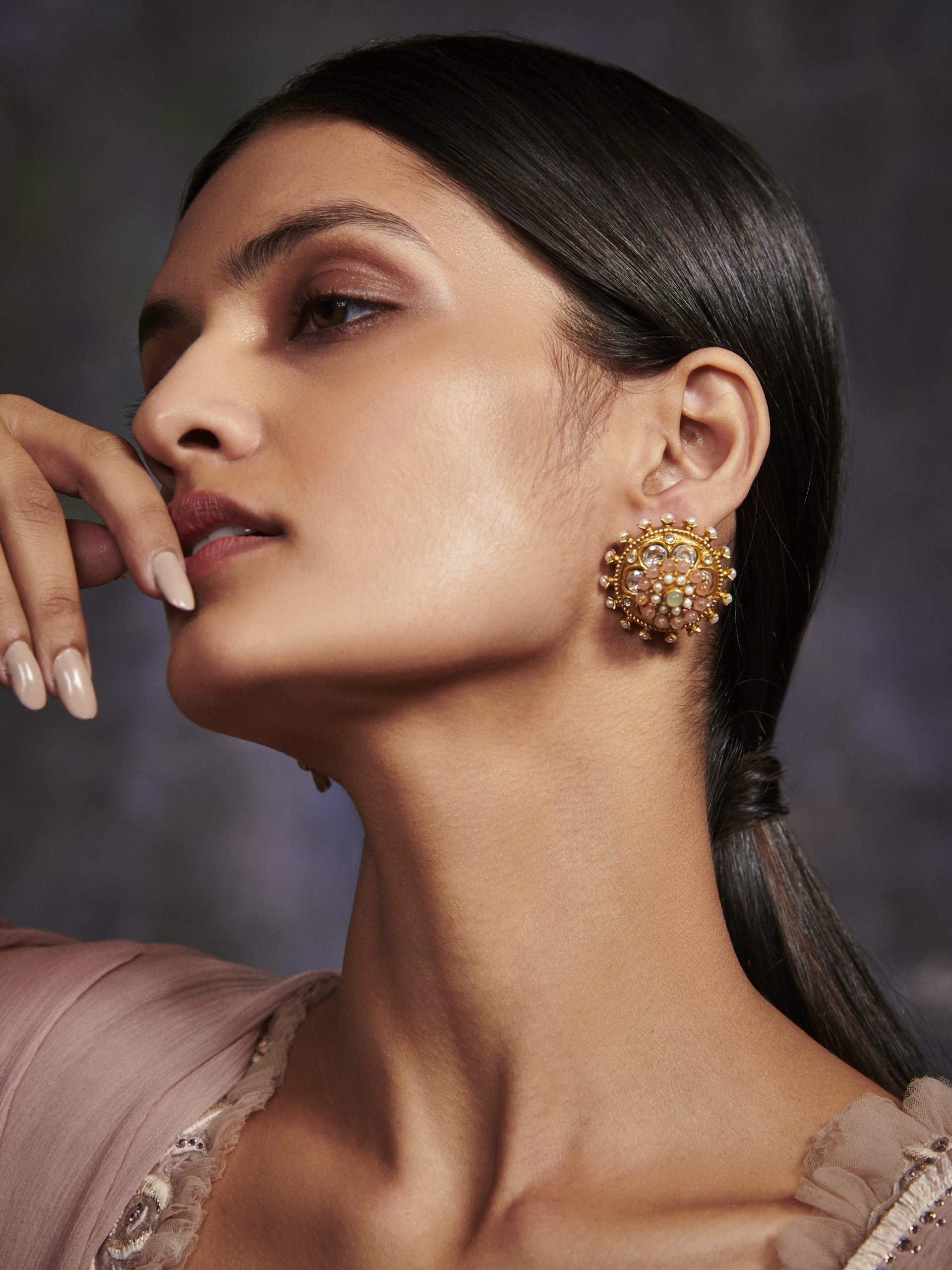 Image of Dusty Rose Studs By Tribe Amrapali