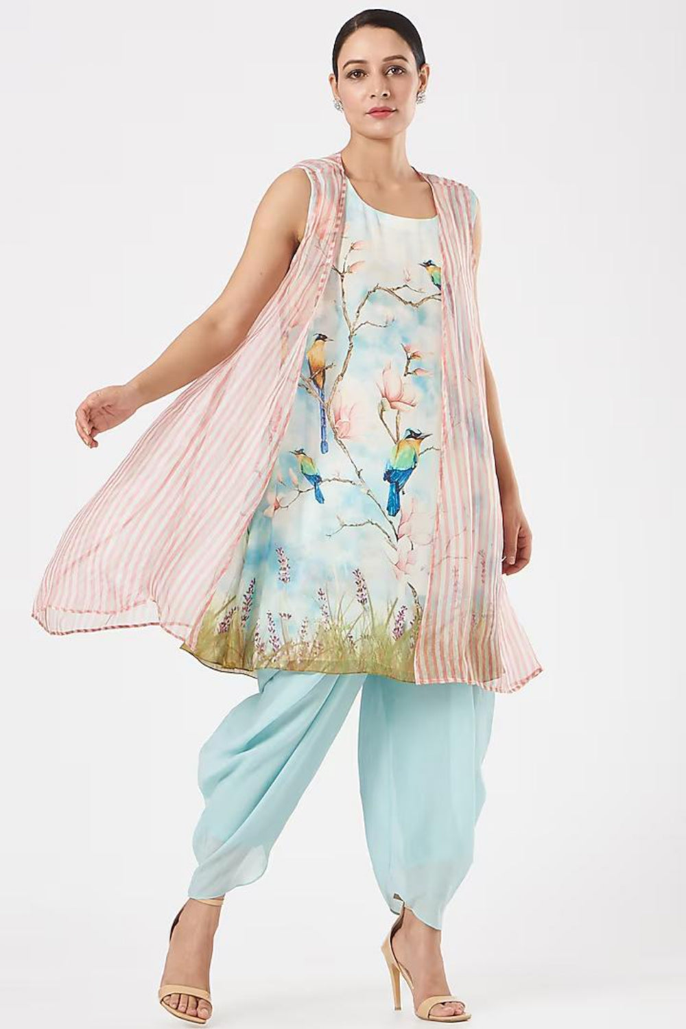 Blush Pink Organza Cape Set - Auraya Fashion - ASHIMA LEENA - #tag1# - #tag2# - #tag3# - #tag3#