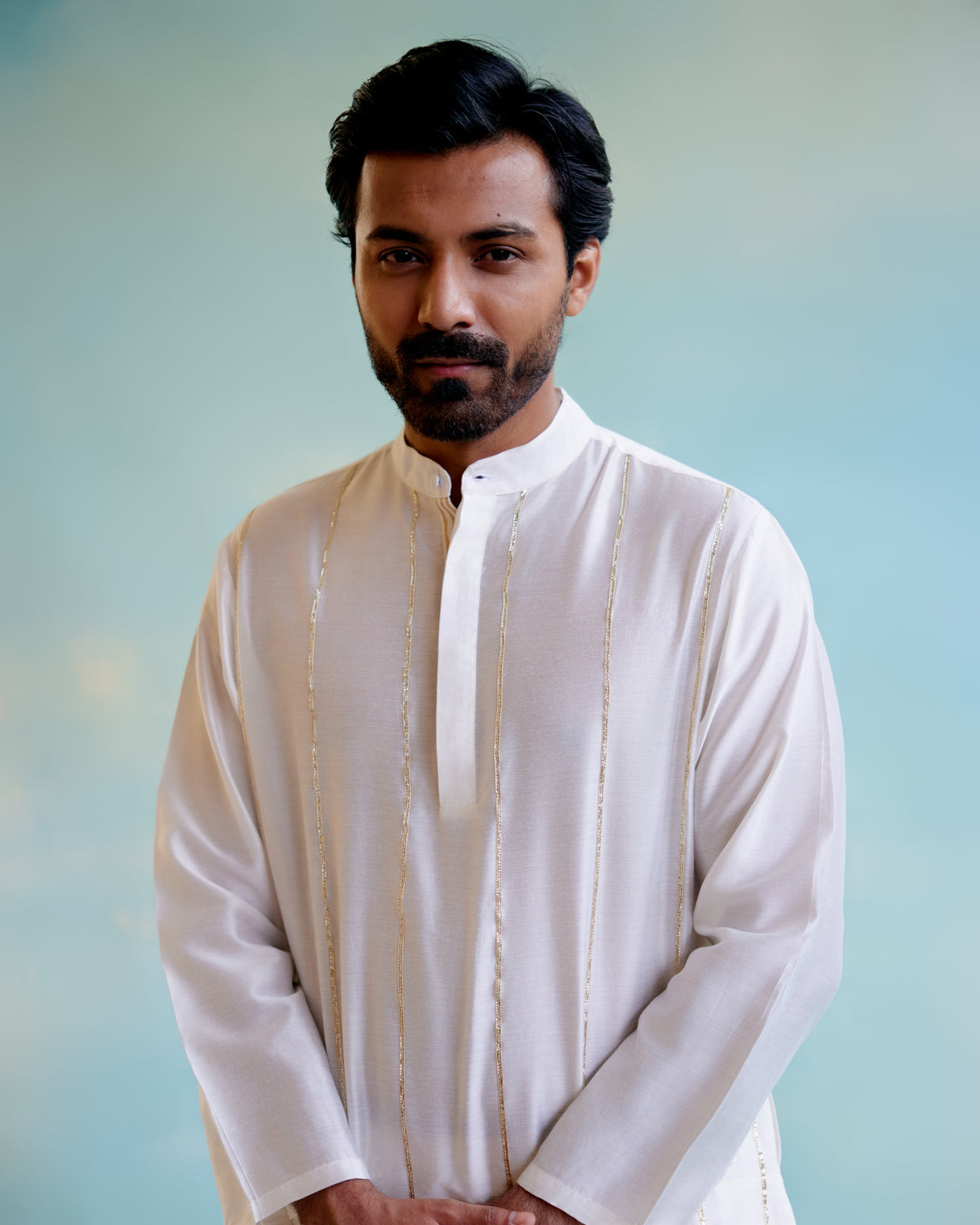 Image of Ivory Lilac Chanderi
 Gota Kurta