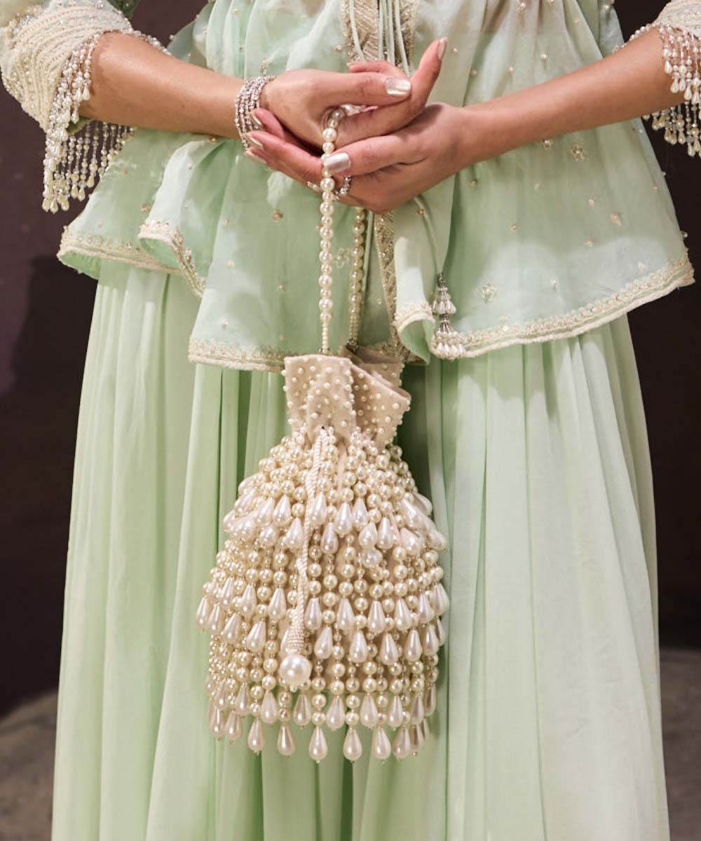 Zarah Ivory Pearl Suede Bucket Bag