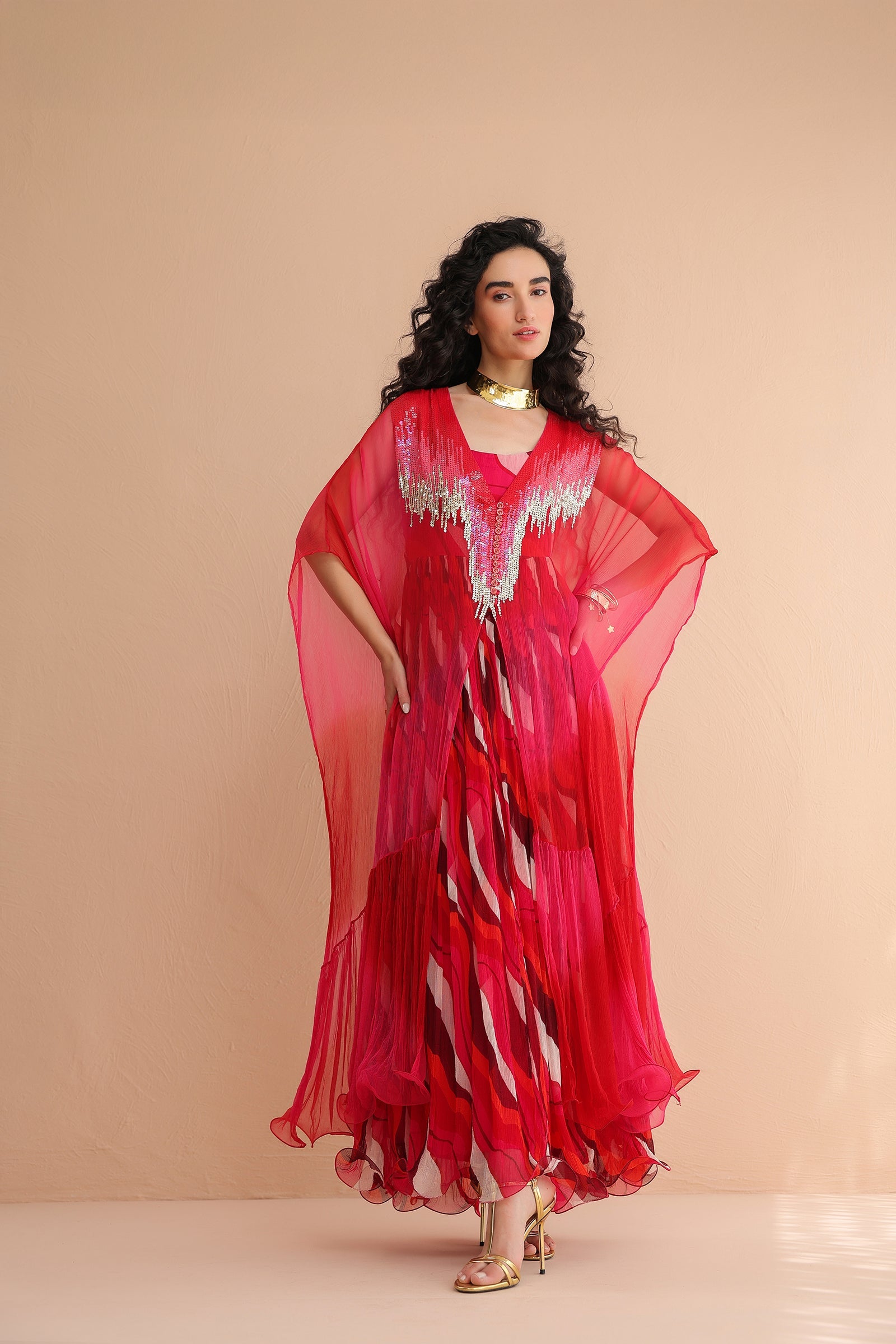 Rose & Pink Bling Kaftaan with Dress set