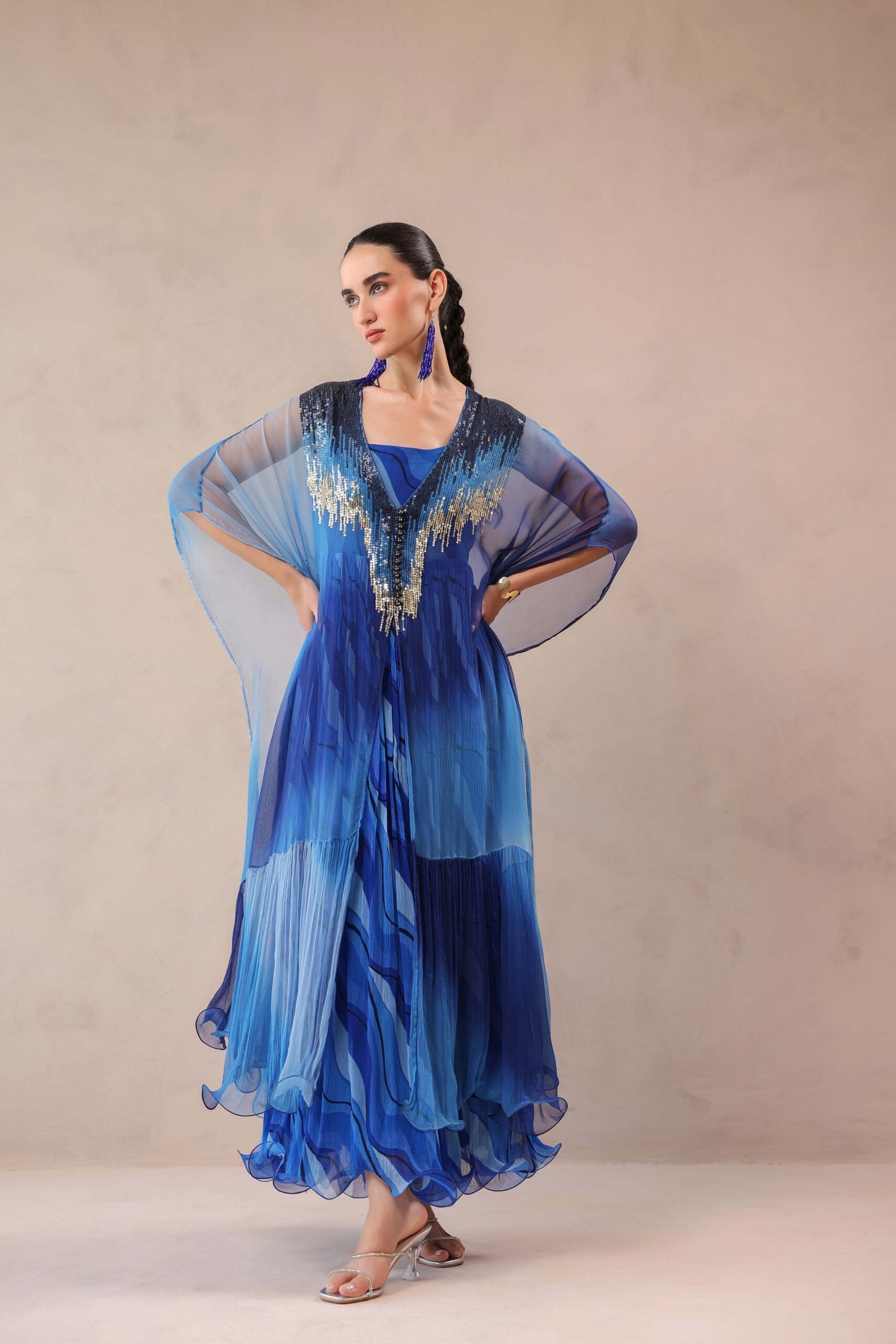 Amber & Ocean Blue Bling Kaftaan with dress set