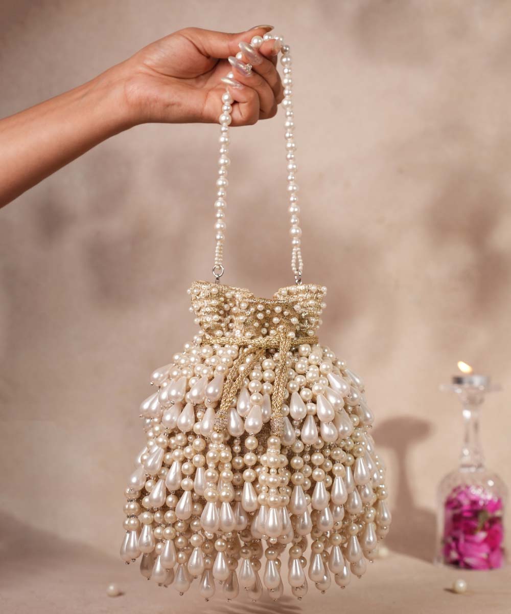 Zarah Gold Pearl Georgette Embellished Potli