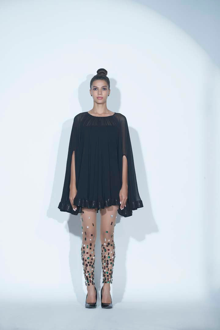 3 Pc Black Cape & Tights Set