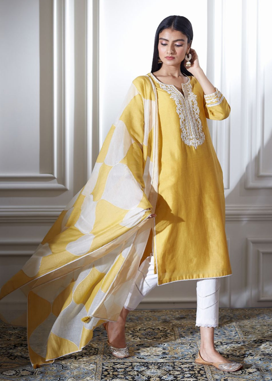Yellow Dori Embroidered Kurta Set