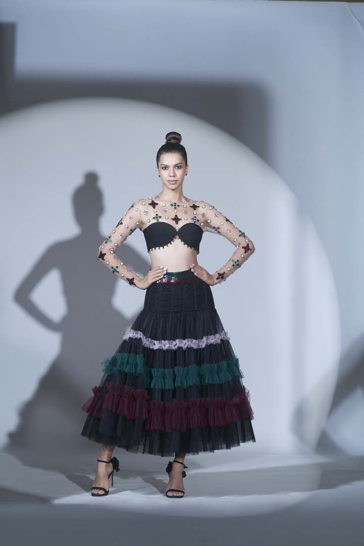 Black Crop Top Midi Length Skirt – Auraya Fashion