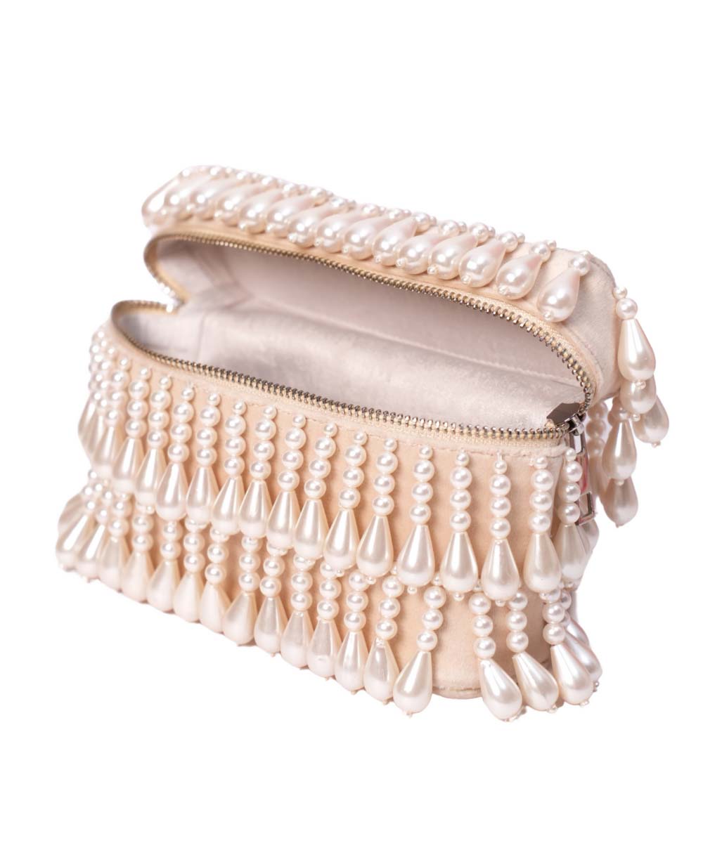Zarah Ivory Pearl Embellished Vanity Bag