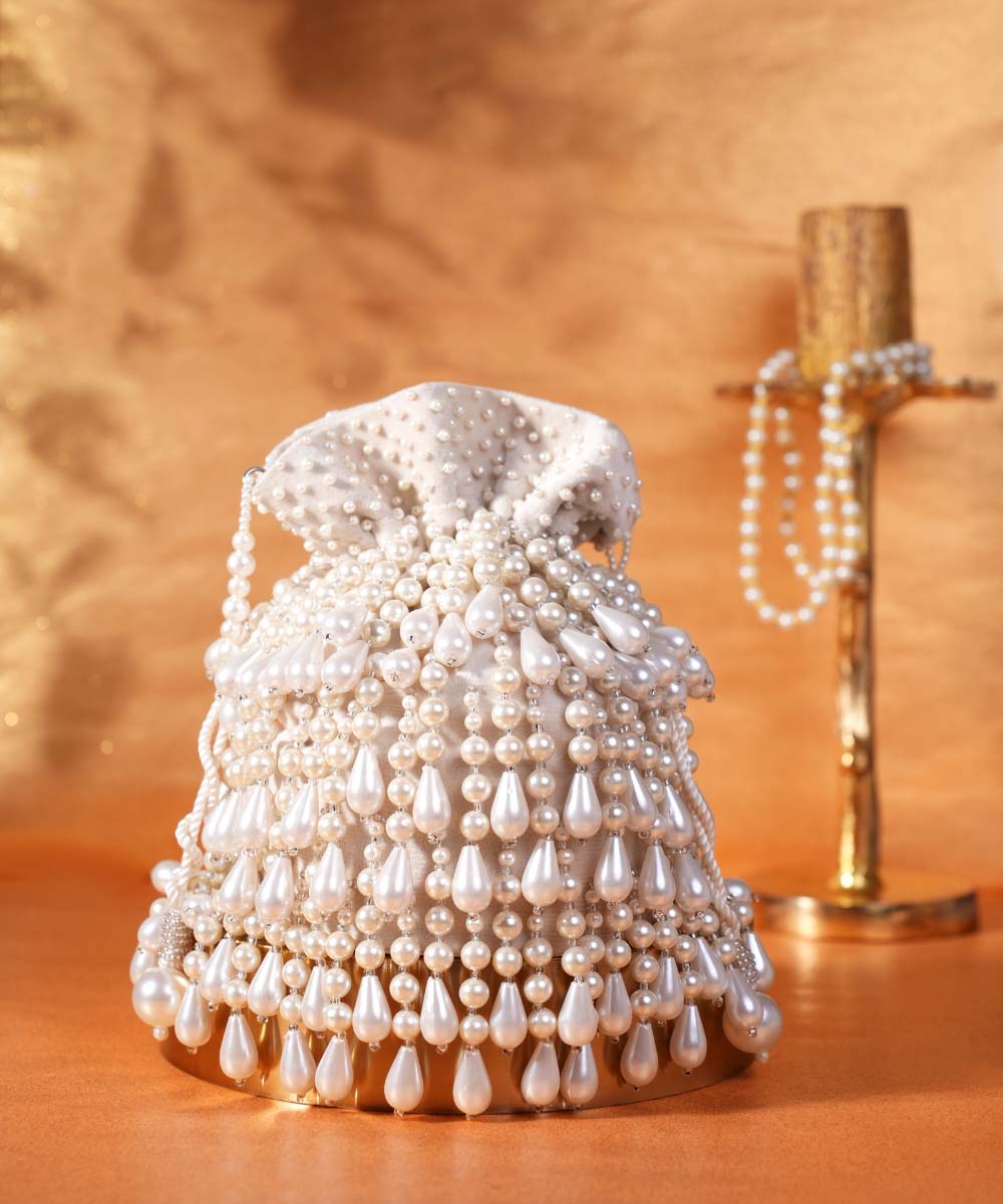 Zarah Ivory Pearl Suede Bucket Bag