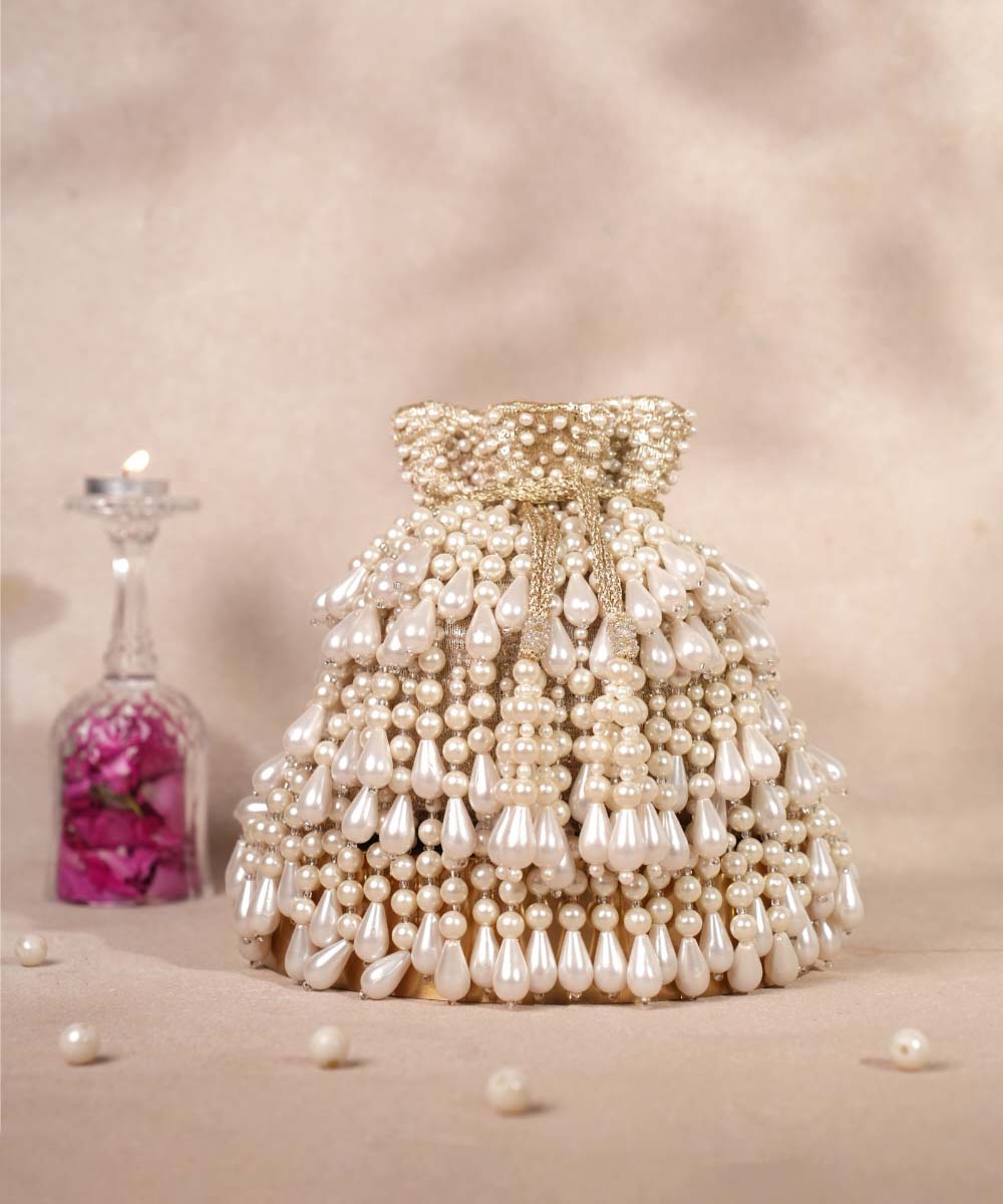 Zarah Gold Pearl Georgette Embellished Potli