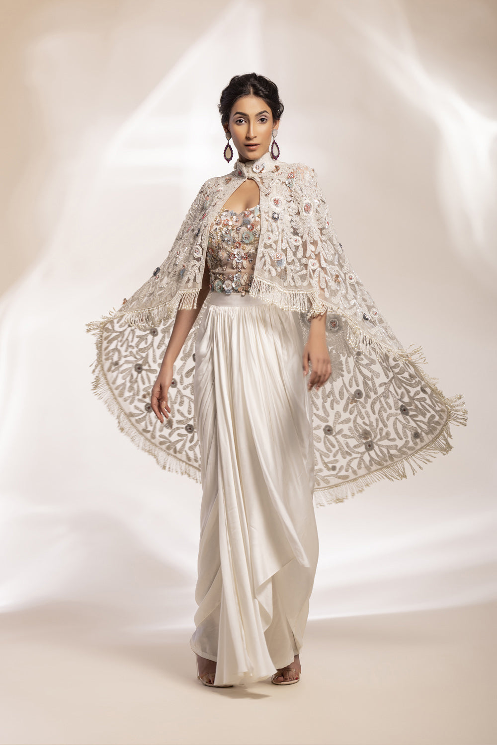 Serenity Tulle Cape And Corset Set - Auraya Fashion - Gee Sin by Geetanjali -