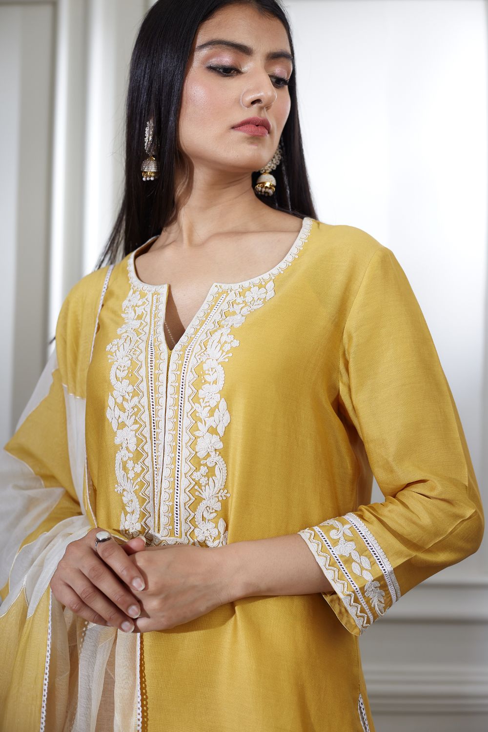 Yellow Dori Embroidered Kurta Set