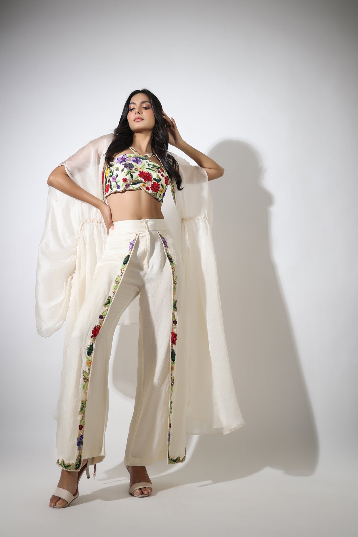 Image of Haseena ivory cape & flutter pants set