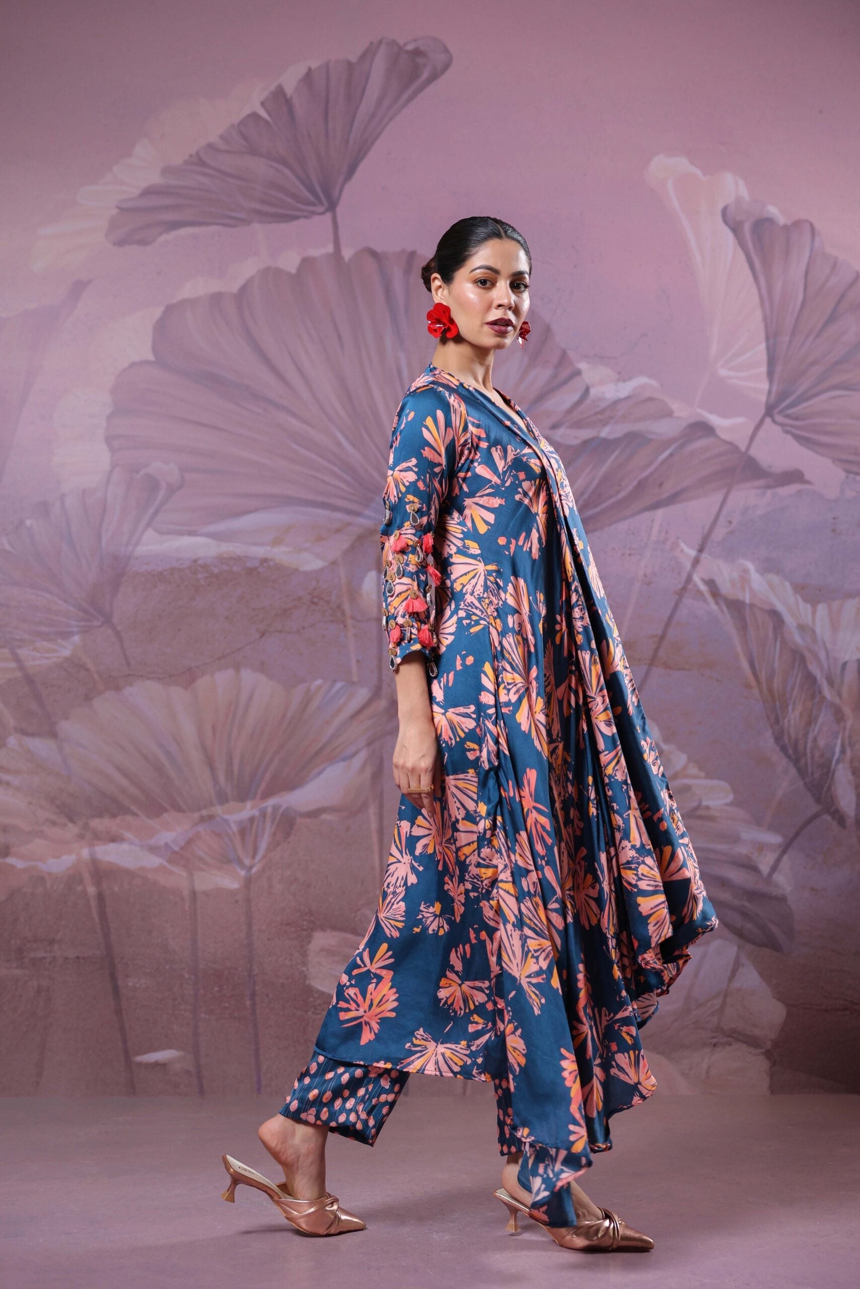 Ballygunge prussian blue  tassel tunic set in