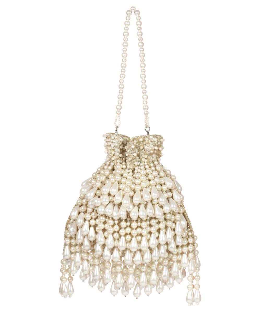 Zarah Gold Pearl Georgette Embellished Potli