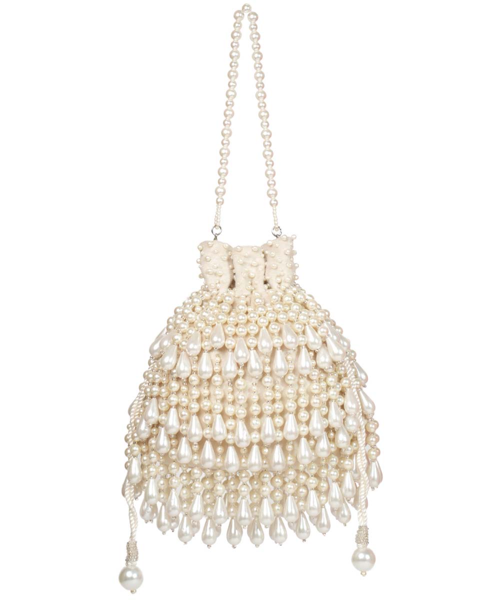 Zarah Ivory Pearl Suede Embellished Potli
