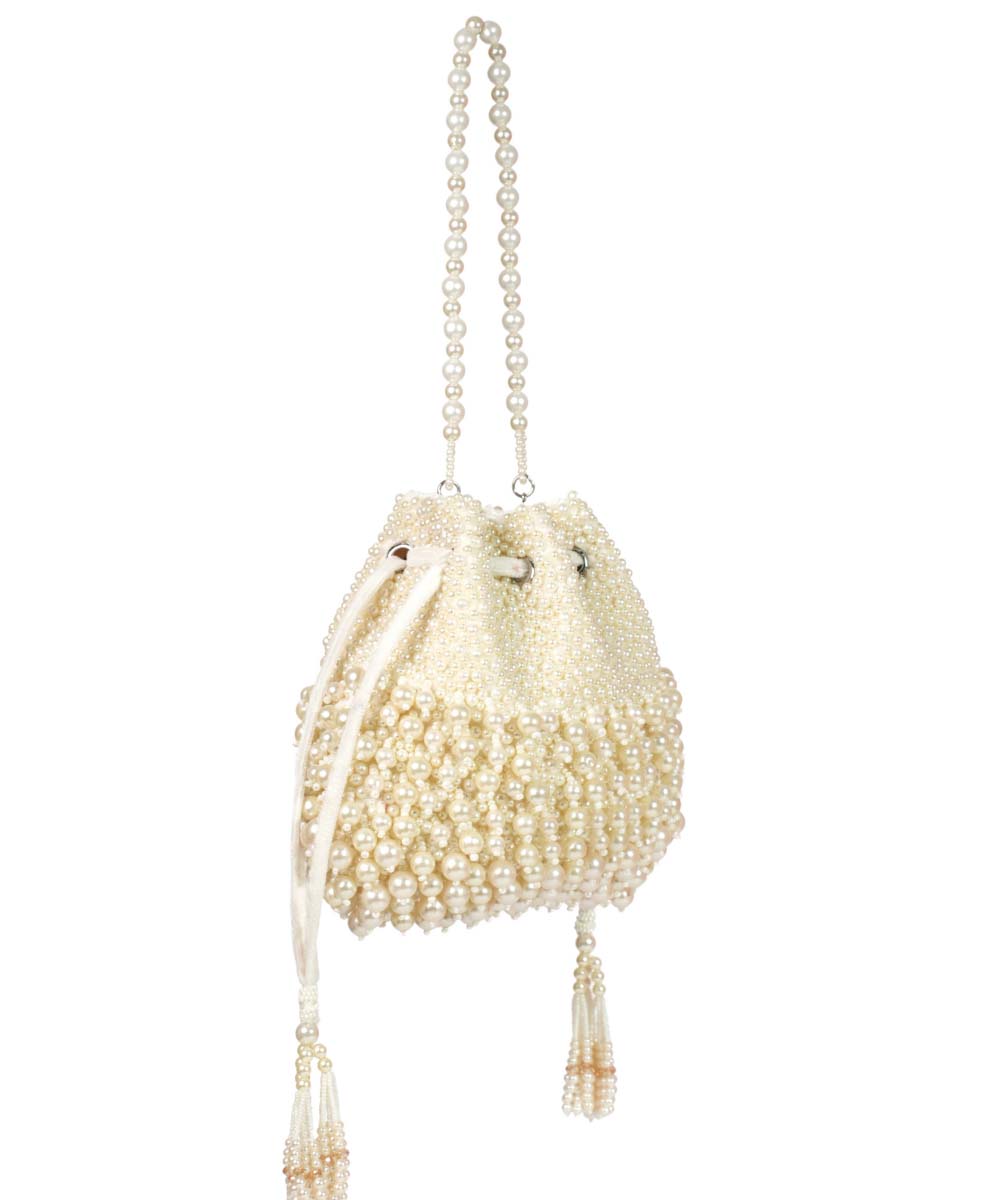 Zeba Ivory Suede Pearl Embellished Potli