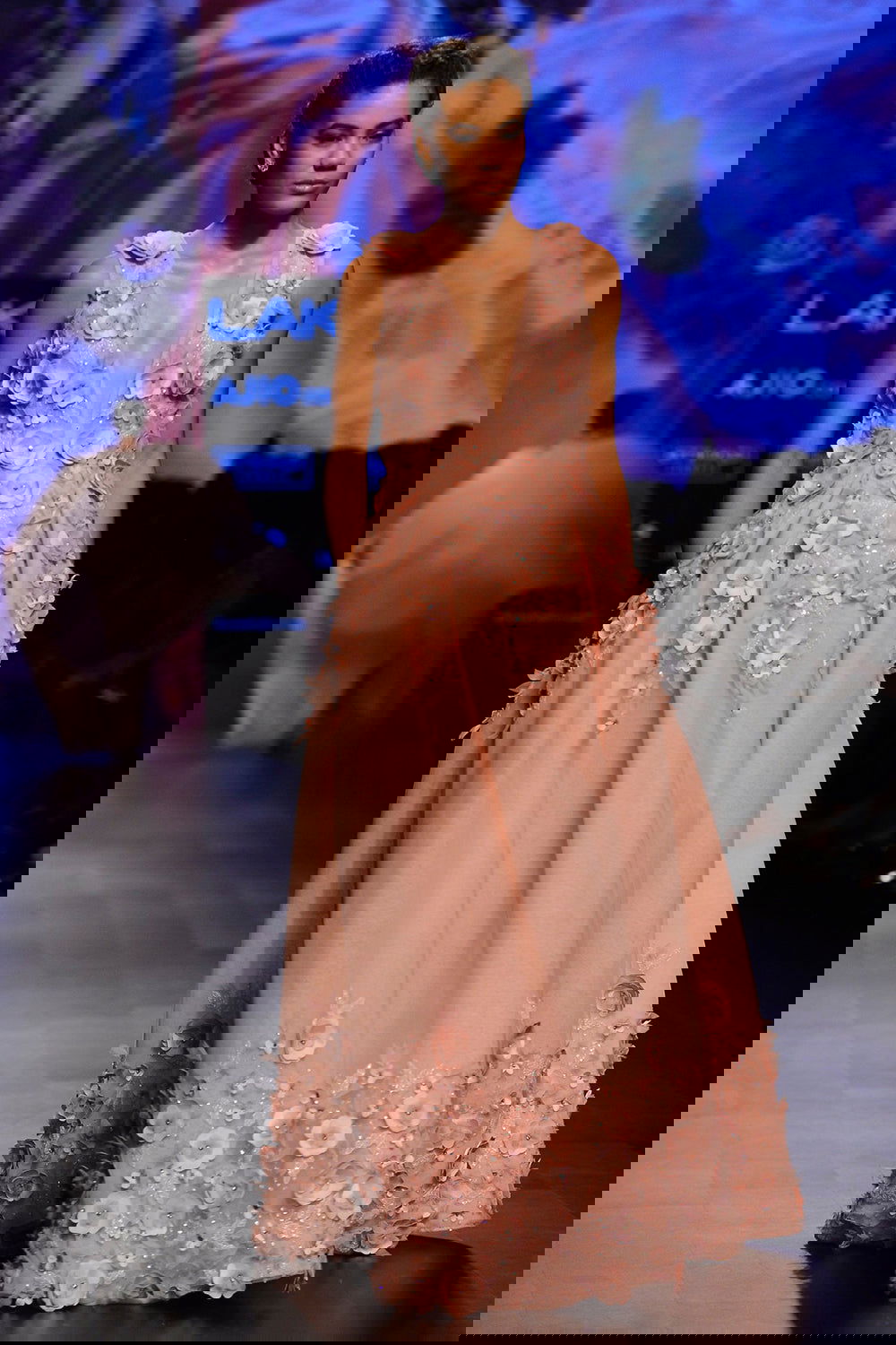 3D Floral Applique Work Powder Pink Gown - Auraya Fashion -  - #tag1# - #tag2# - #tag3# - #tag3#