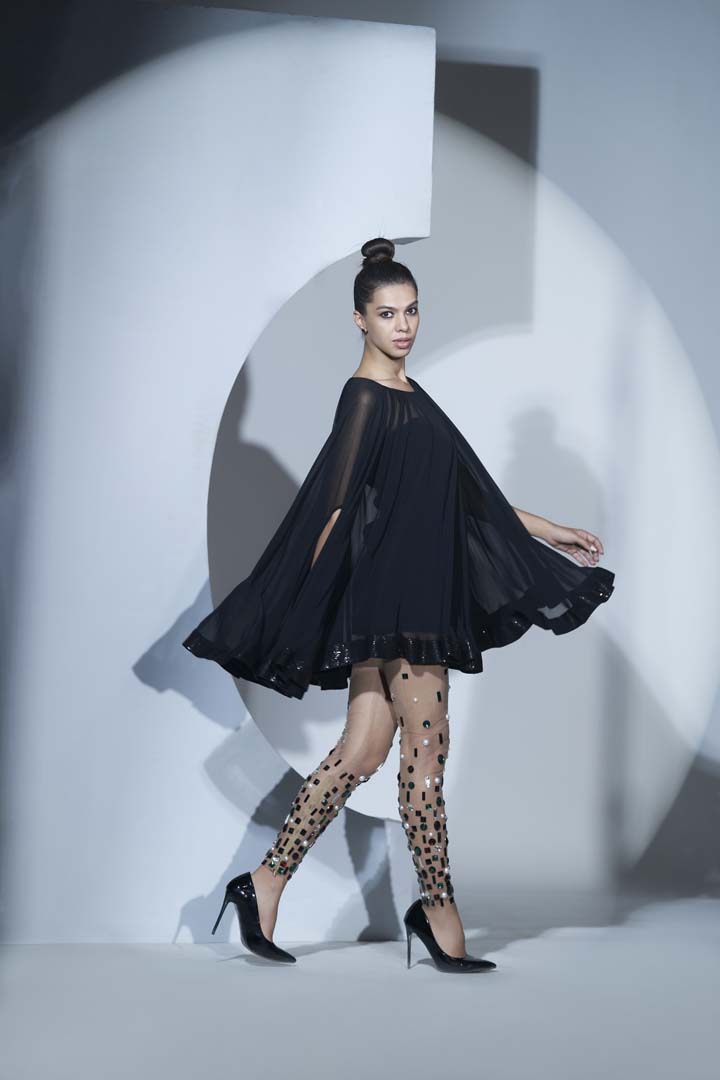 3 Pc Black Cape & Tights Set