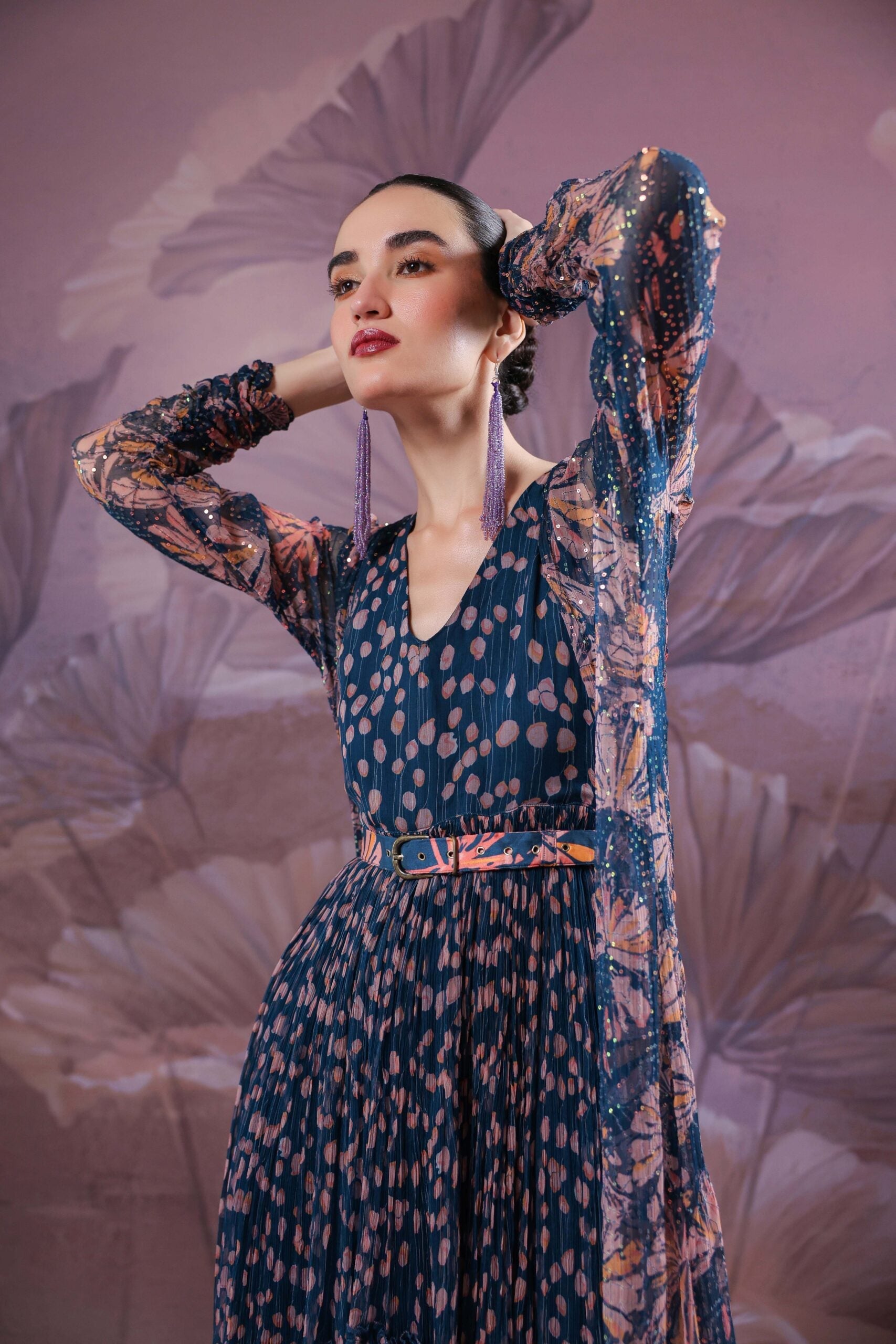 Prussiam Blue park-street jhilmil cape with tier dress