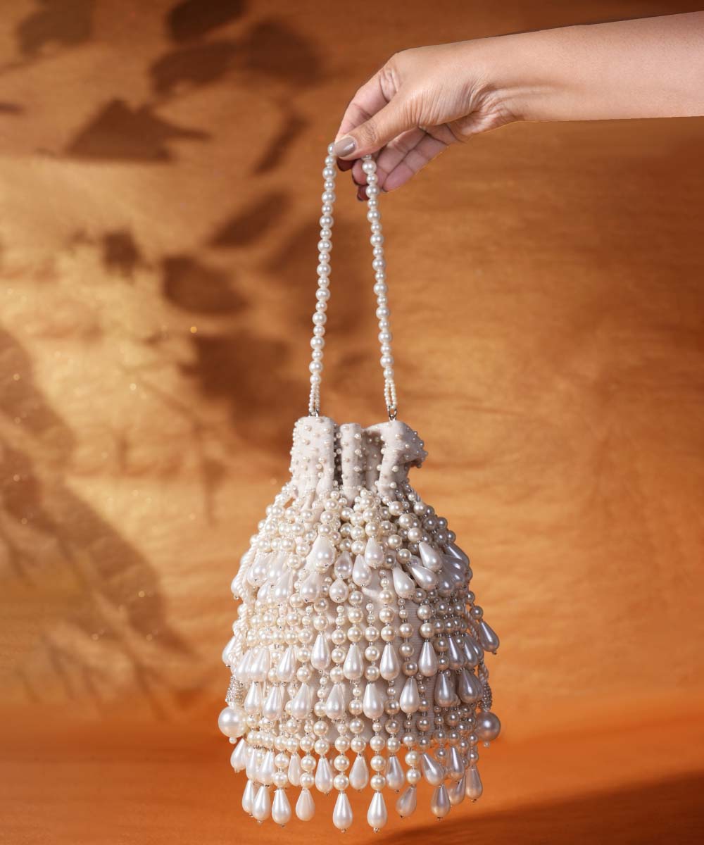 Zarah Ivory Pearl Suede Bucket Bag
