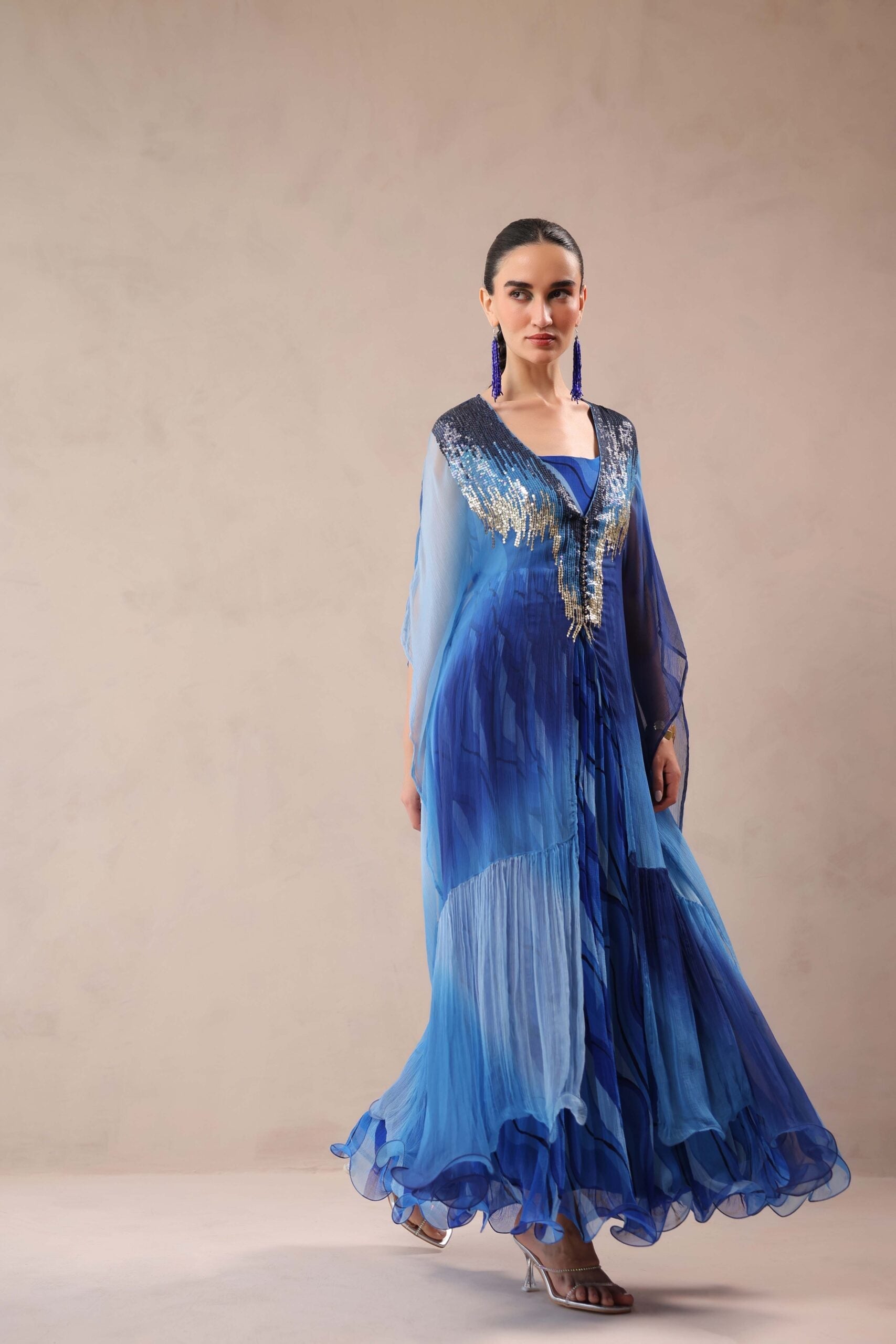 Amber & Ocean Blue Bling Kaftaan with dress set