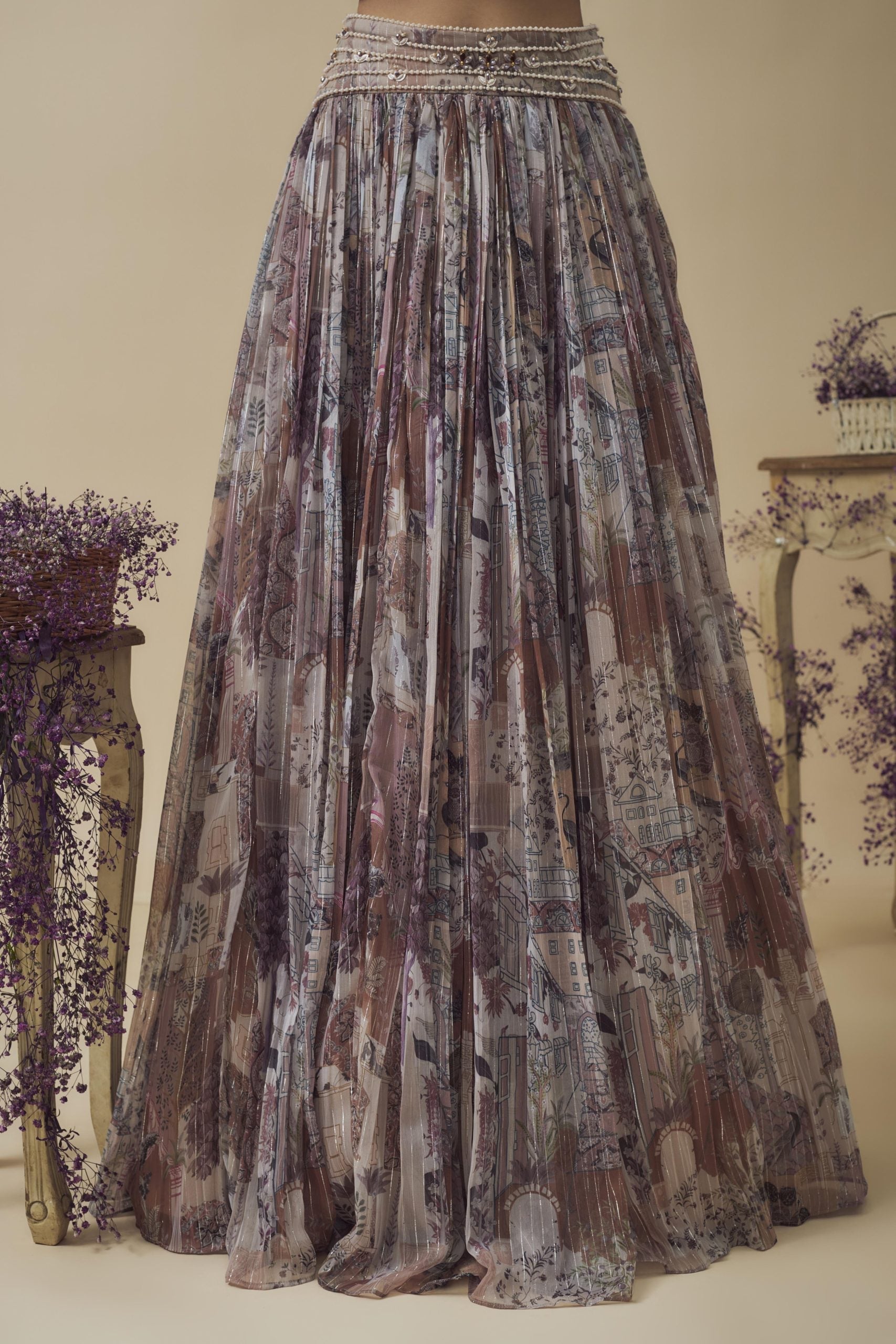 PRINTED LUREX HAND EMBROIDERED LEHENGA SET