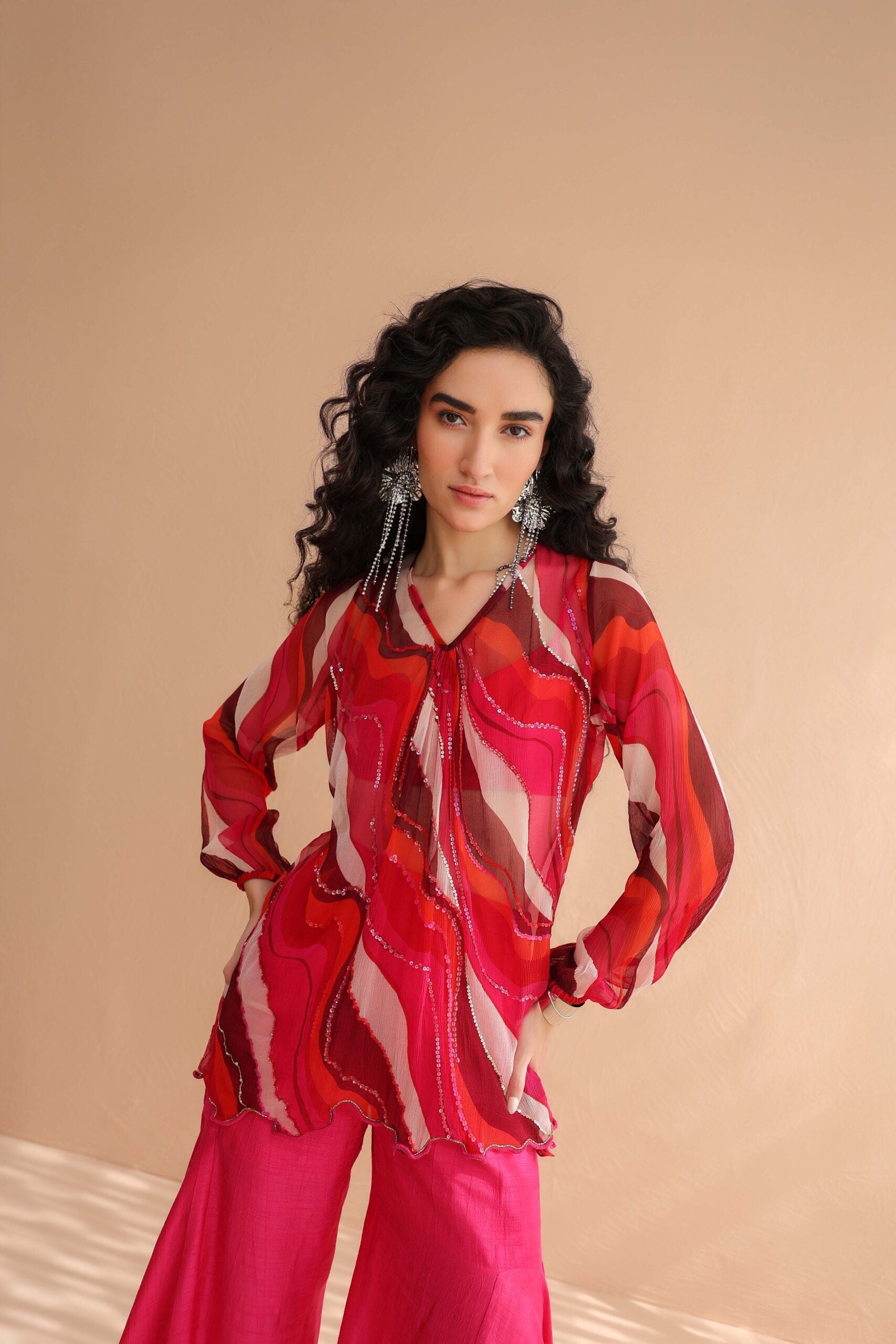 Bloody Mary tunic with exaggerated bell-bottoms.