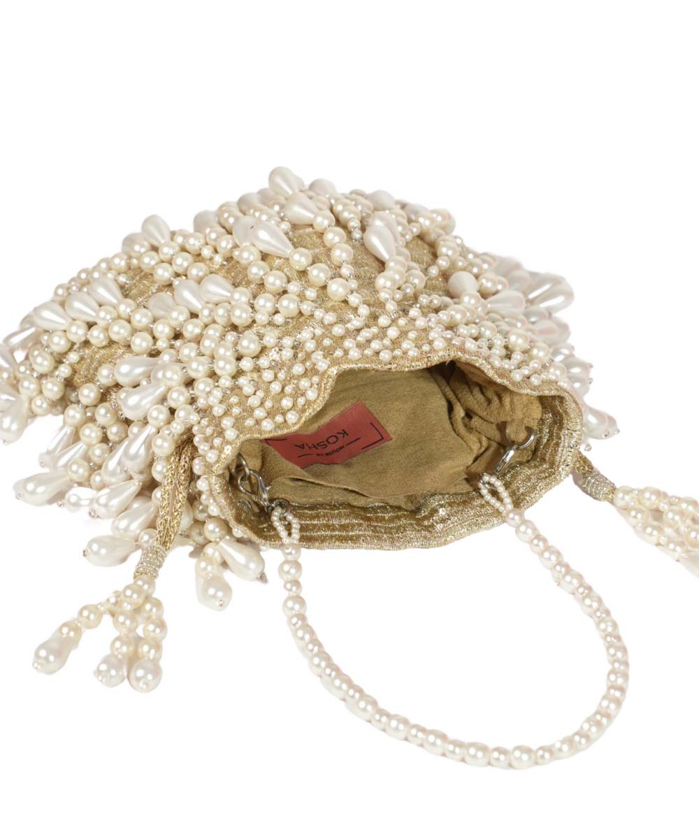 Zarah Gold Pearl Georgette Embellished Potli