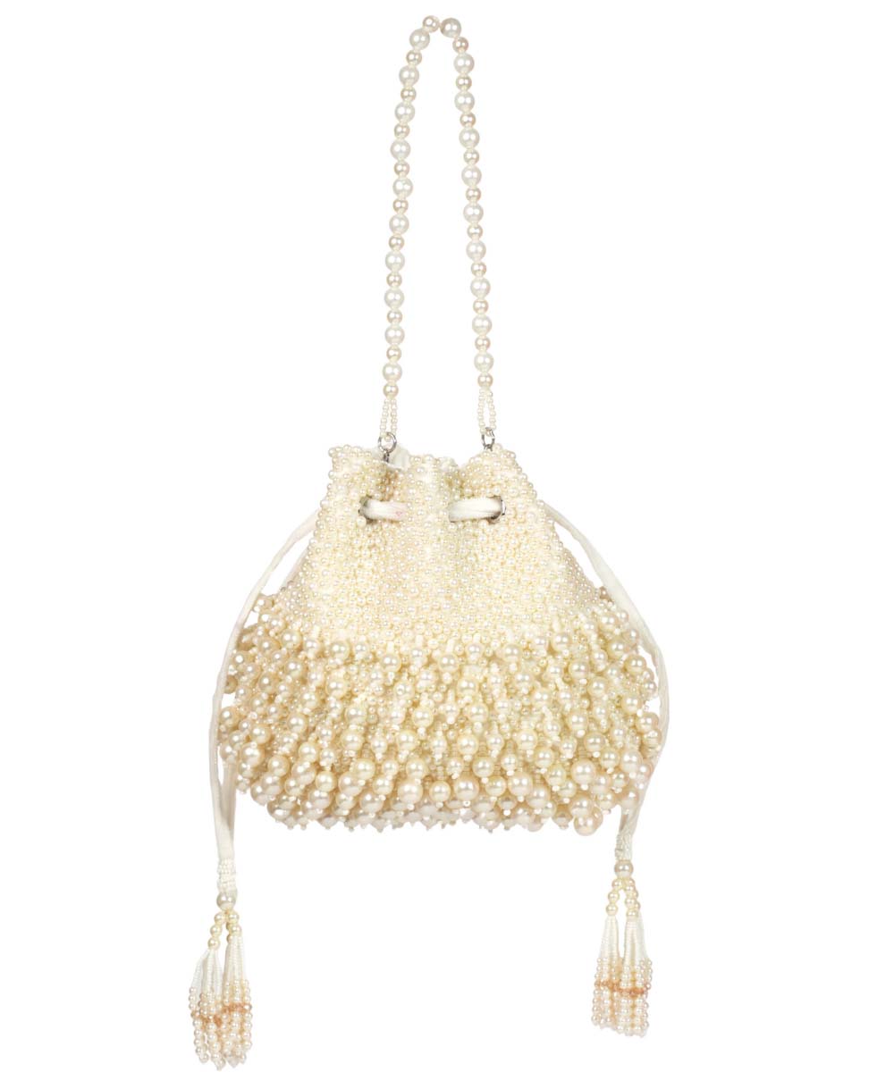 Zeba Ivory Suede Pearl Embellished Potli