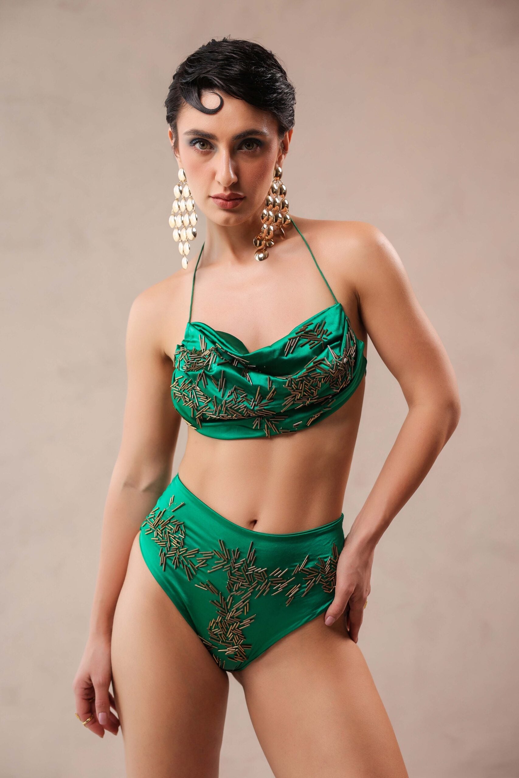 Santa monica  green bikini coverup set