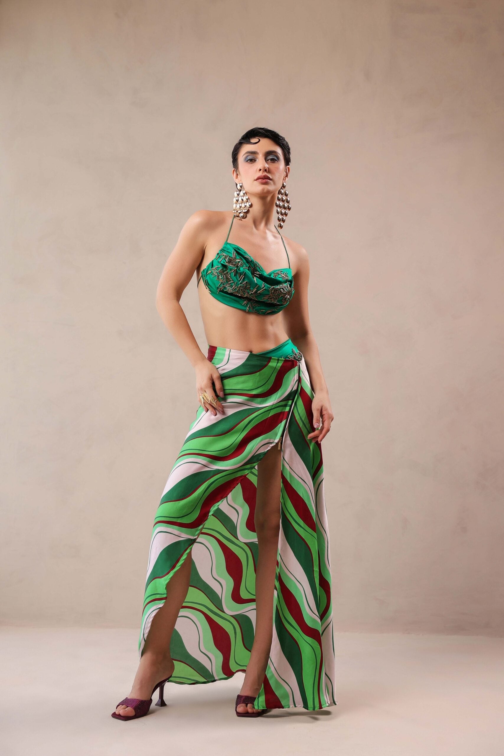 Santa monica  green bikini coverup set