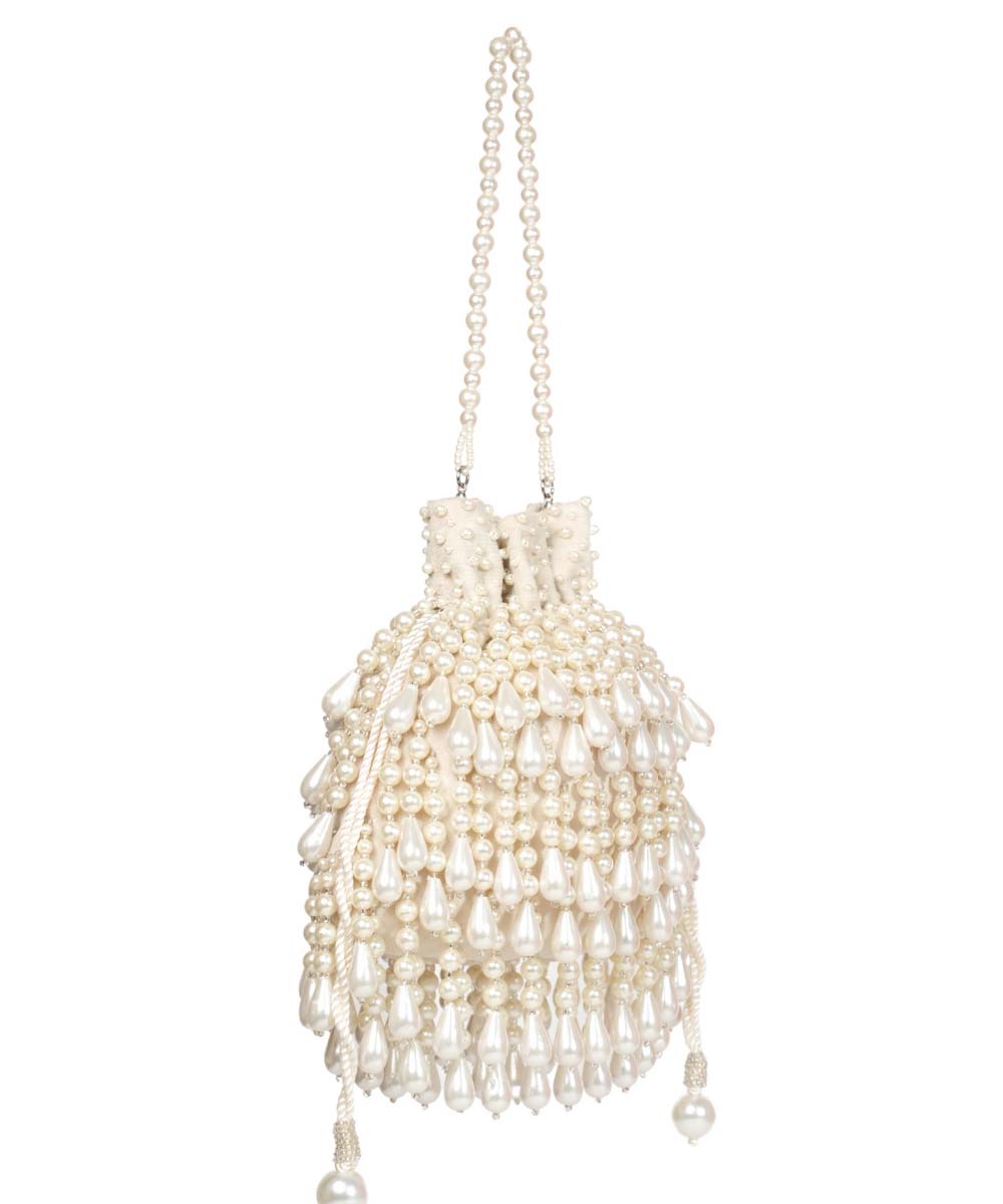 Zarah Ivory Pearl Suede Embellished Potli