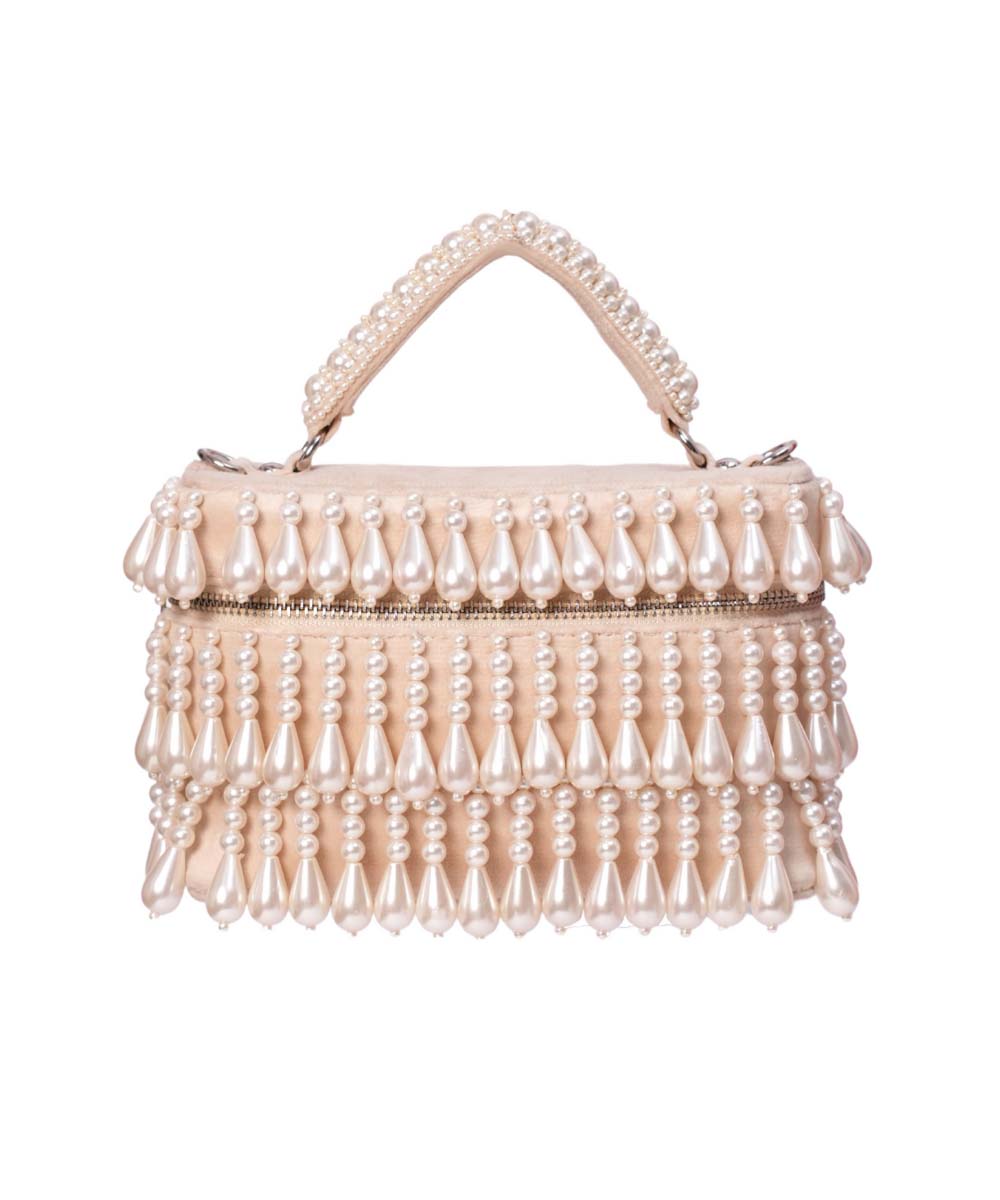 Zarah Ivory Pearl Embellished Vanity Bag