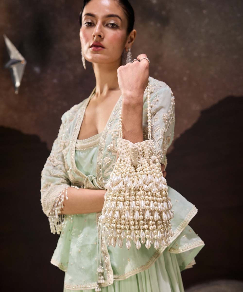 Zarah Ivory Pearl Suede Bucket Bag