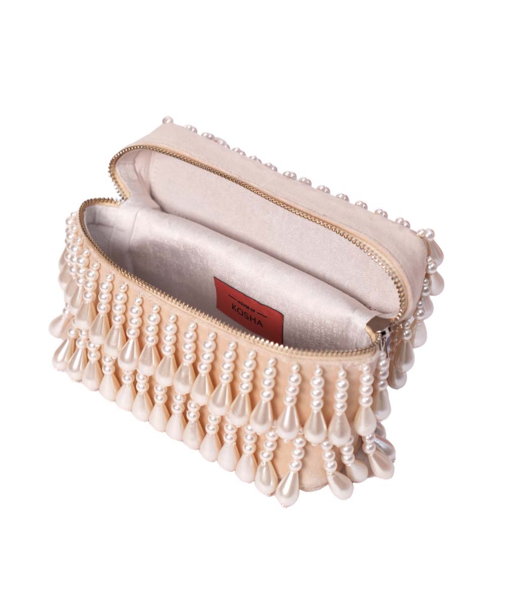 Zarah Ivory Pearl Embellished Vanity Bag