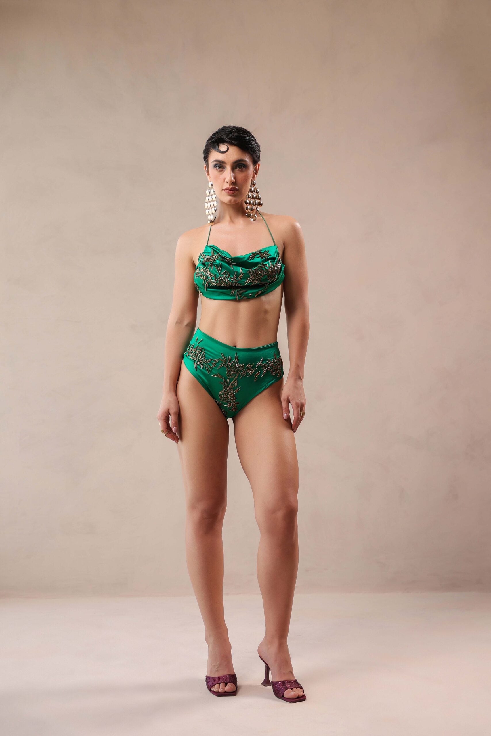 Santa monica  green bikini coverup set