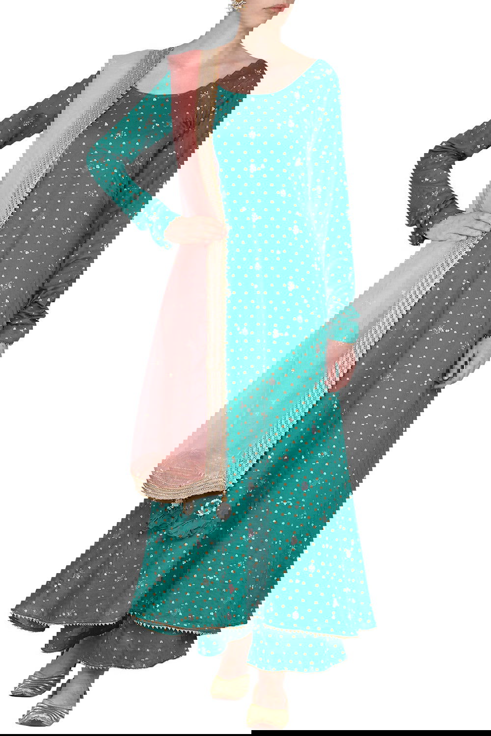 A-Line Bottle Green Embroidered Kurta Set - Auraya Fashion