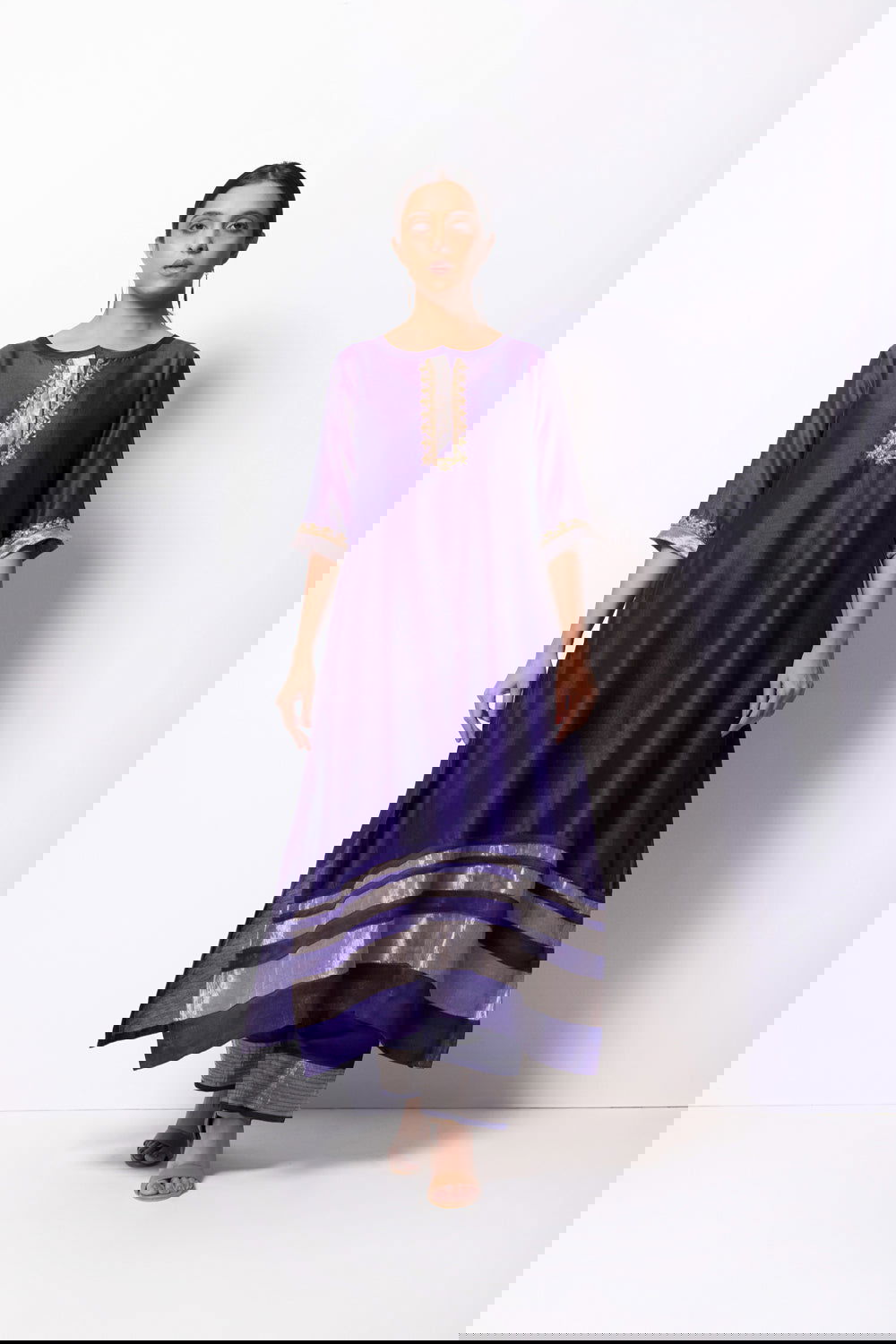 A-Line Kurta Full Set - Kurta, Stole, Pants, With Slip - Auraya Fashion -  - #tag1# - #tag2# - #tag3# - #tag3#