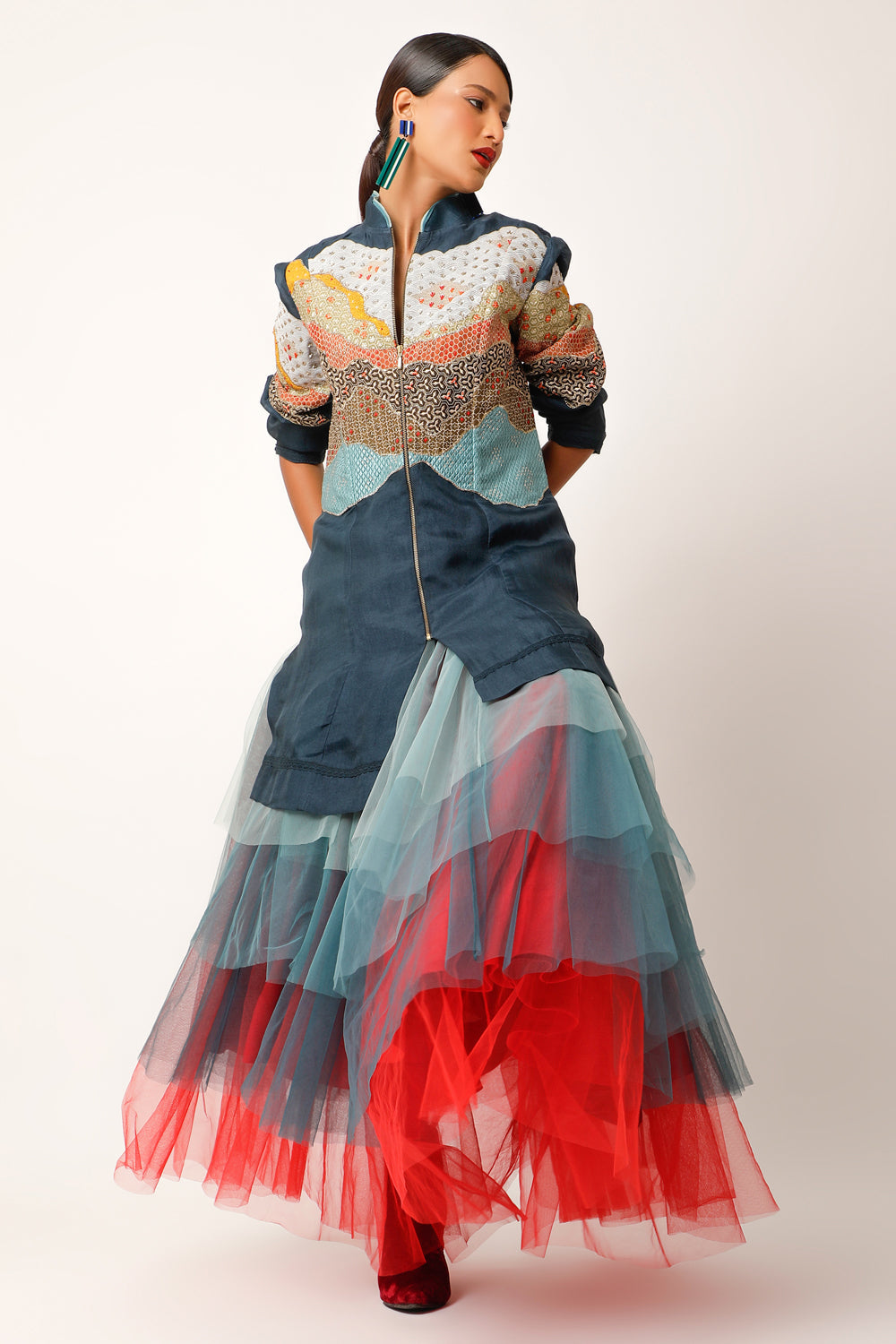 Landscape Textured Organza Jacket - Auraya Fashion - Jajaabor -