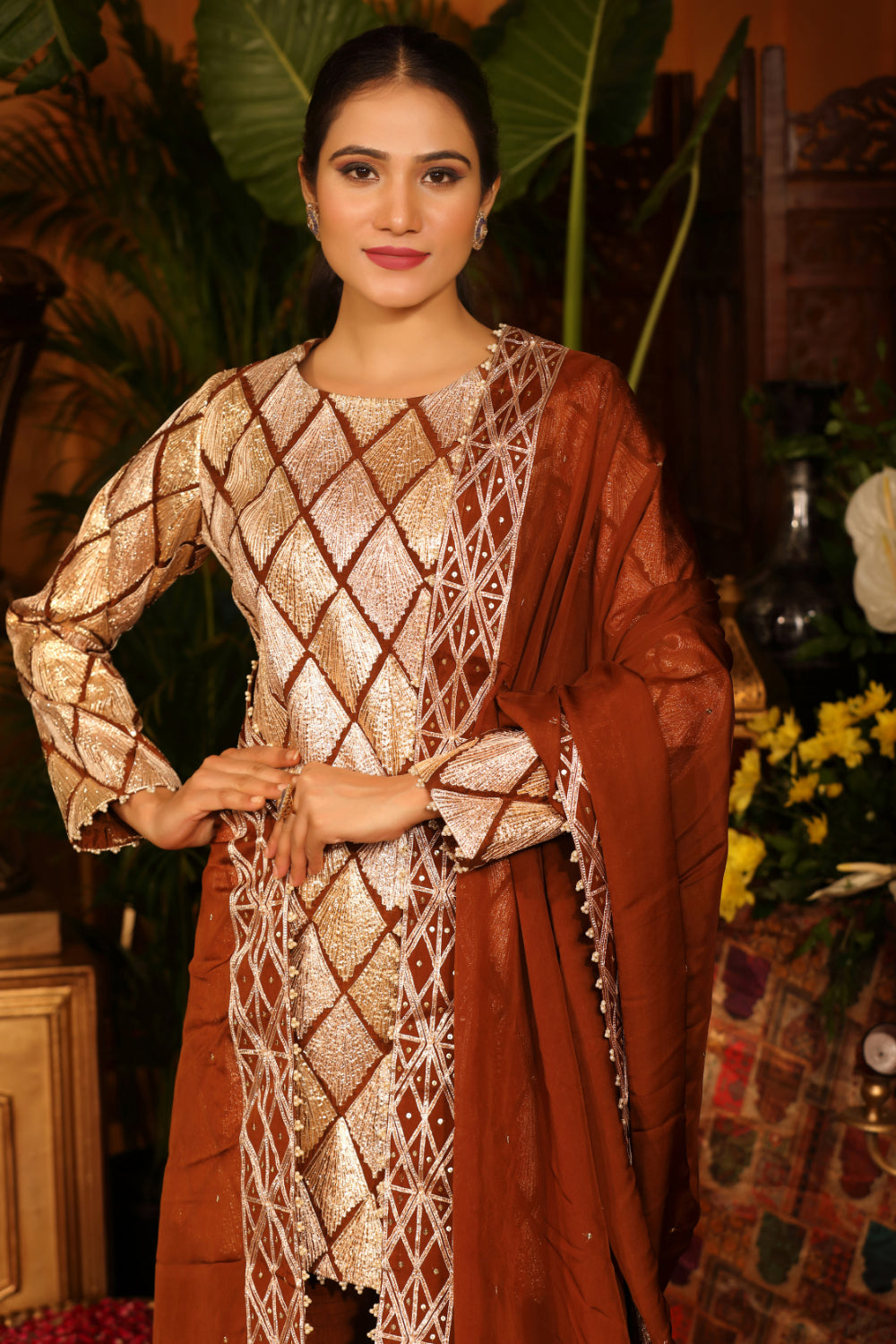Cinnamon Raw Silk Gotta Work Suit. - Auraya Fashion