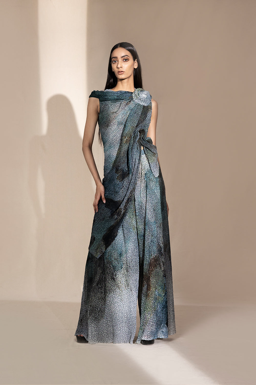 Fluid Textured Drape Top - Auraya Fashion - Abhishek Sharma - #tag1# - #tag2# - #tag3# - #tag3#