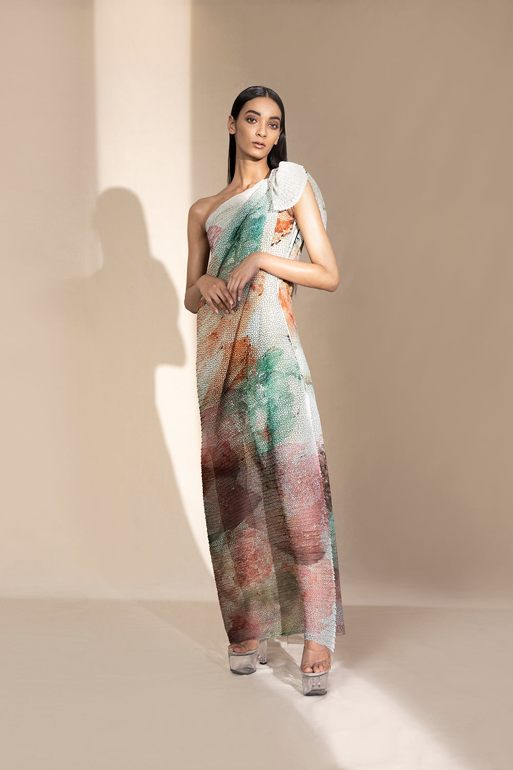 One-Off Shoulder Knotted Draped Dress - Auraya Fashion - Abhishek Sharma - #tag1# - #tag2# - #tag3# - #tag3#