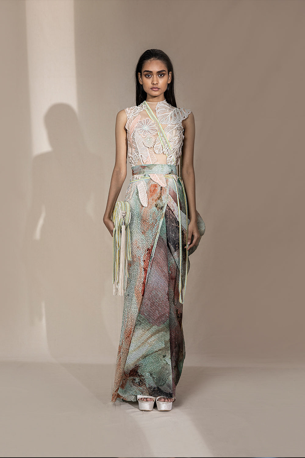 Embellished Top With Draped Saree - Auraya Fashion -  - #tag1# - #tag2# - #tag3# - #tag3#